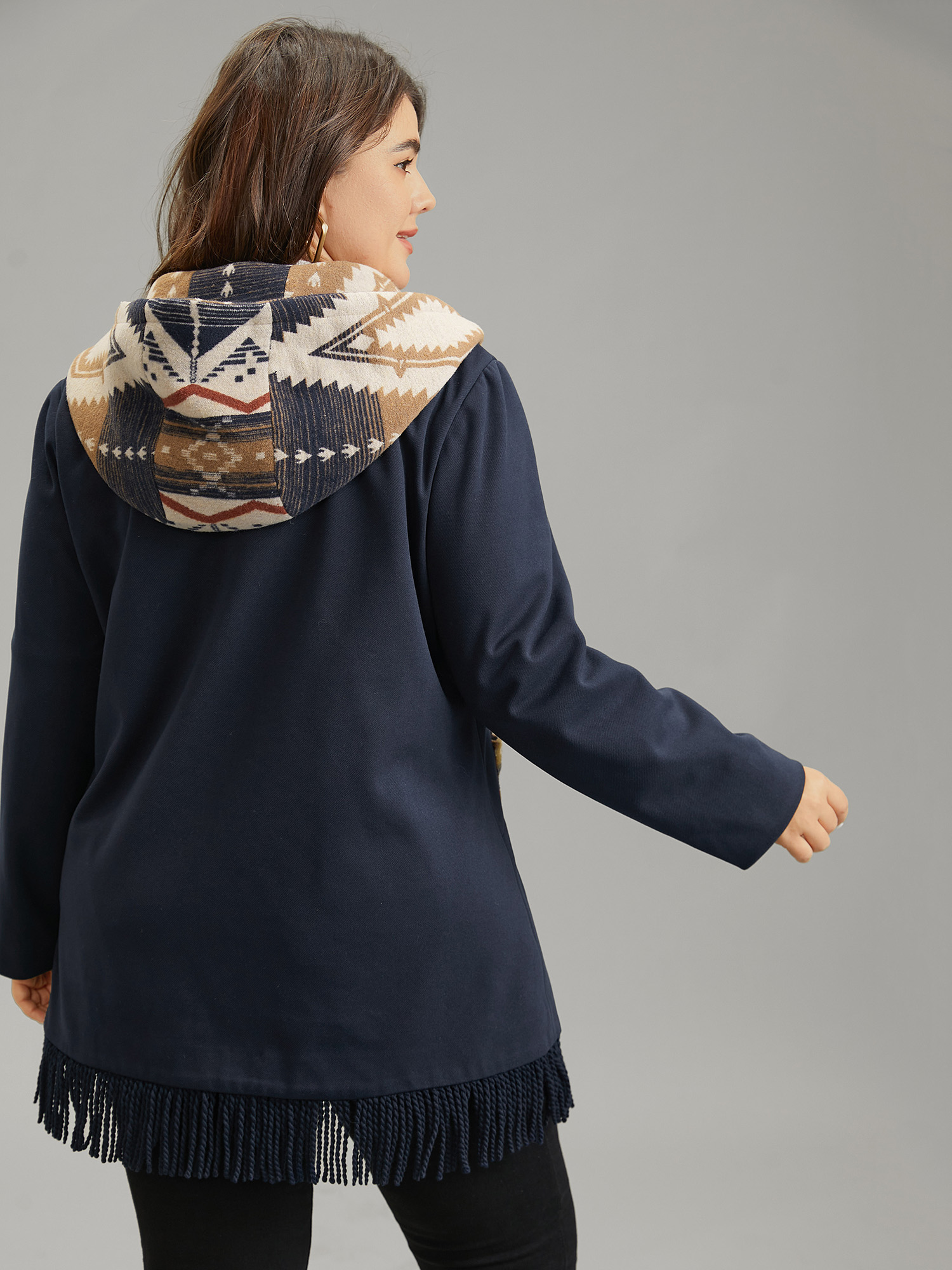 Plus Size Women Dailywear Bohemian Print Lined Pocket Elegant Coats BloomChic 