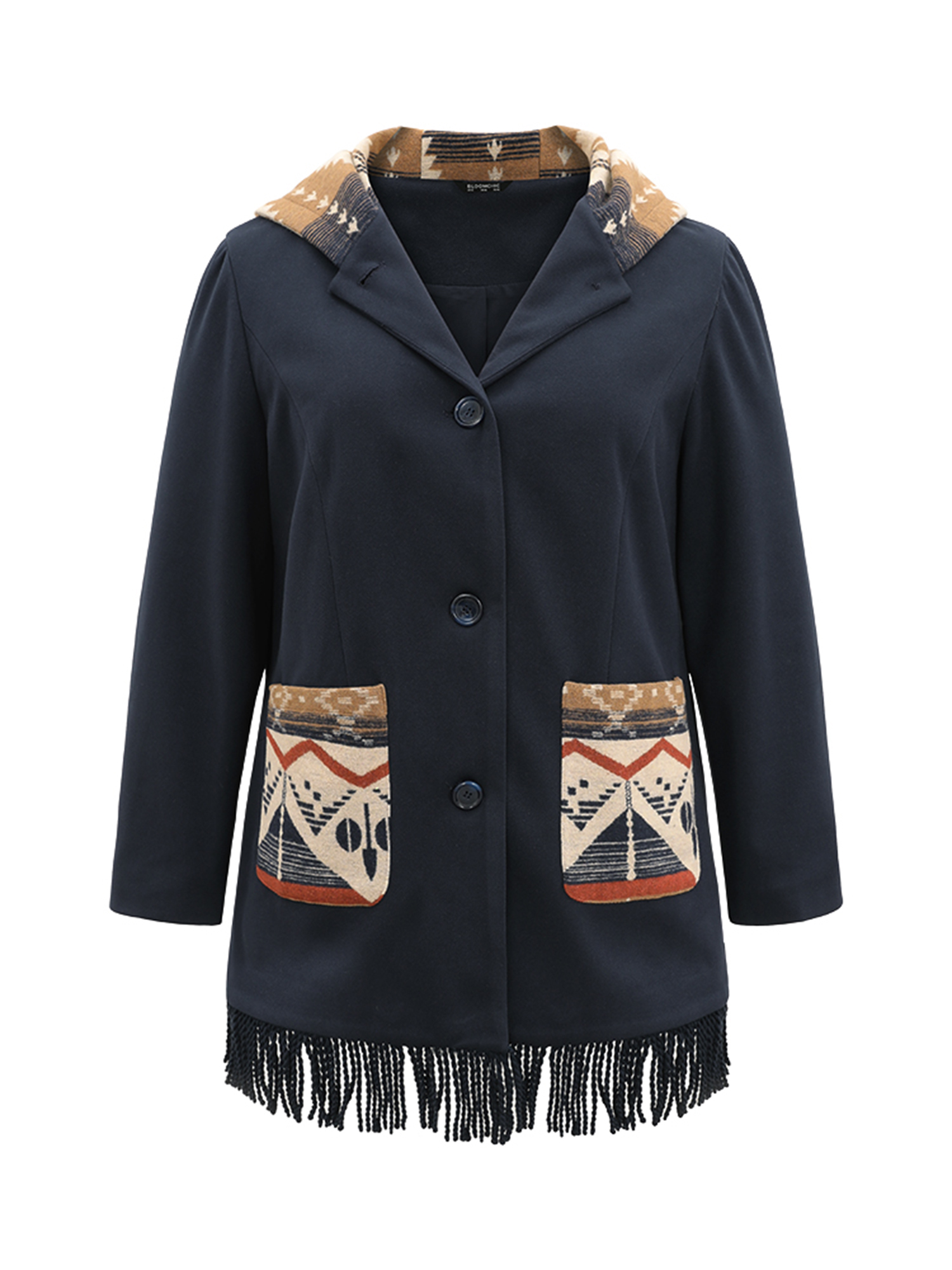 Plus Size Women Dailywear Bohemian Print Lined Pocket Elegant Coats BloomChic 