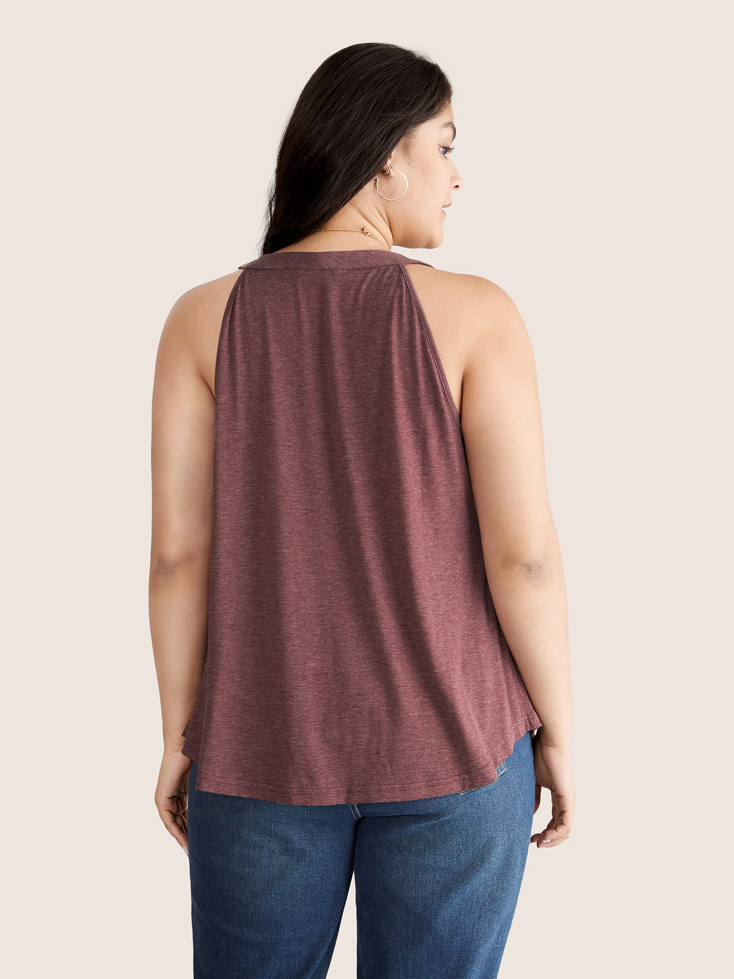 Plus Size Solid Round Neck Gathered Tank Top Women Russet Casual Gathered Round Neck Dailywear Tank Tops Camis BloomChic 10/M 