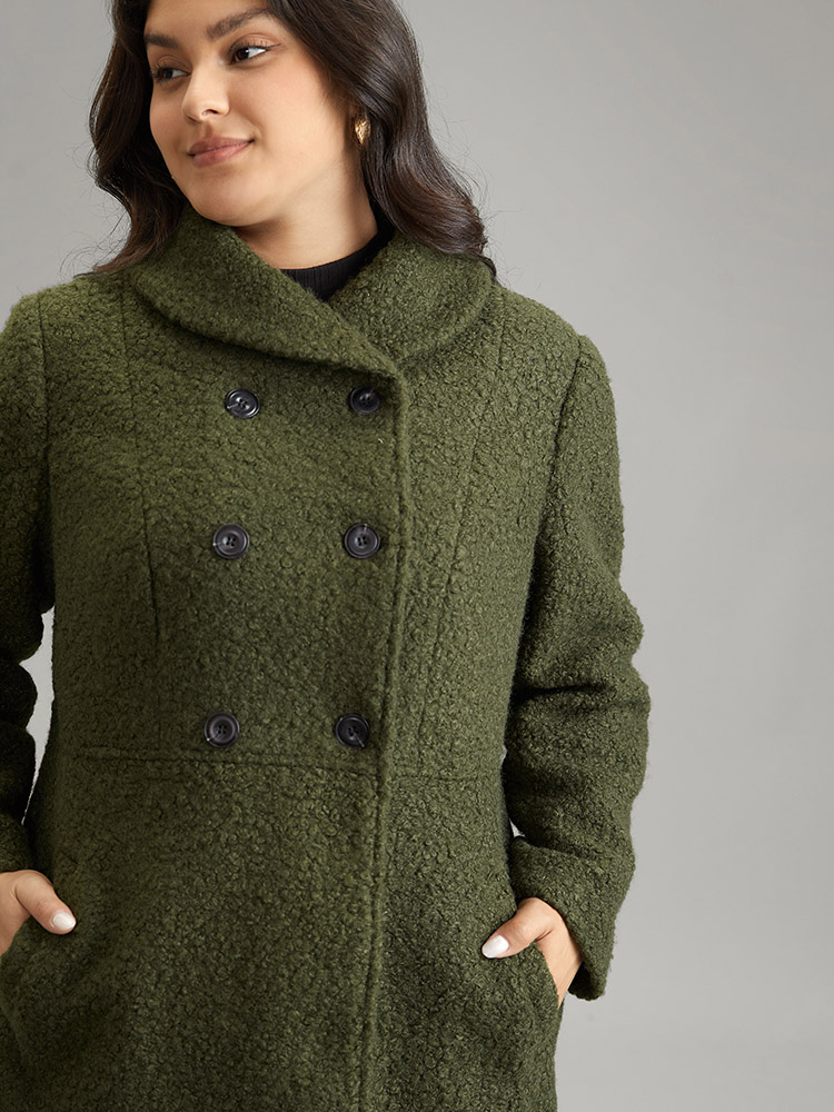 

Plus Size Fluffy Asymmetrical Neck Double Breasted Coat Women ArmyGreen Casual Lined Ladies Dailywear Winter Coats BloomChic