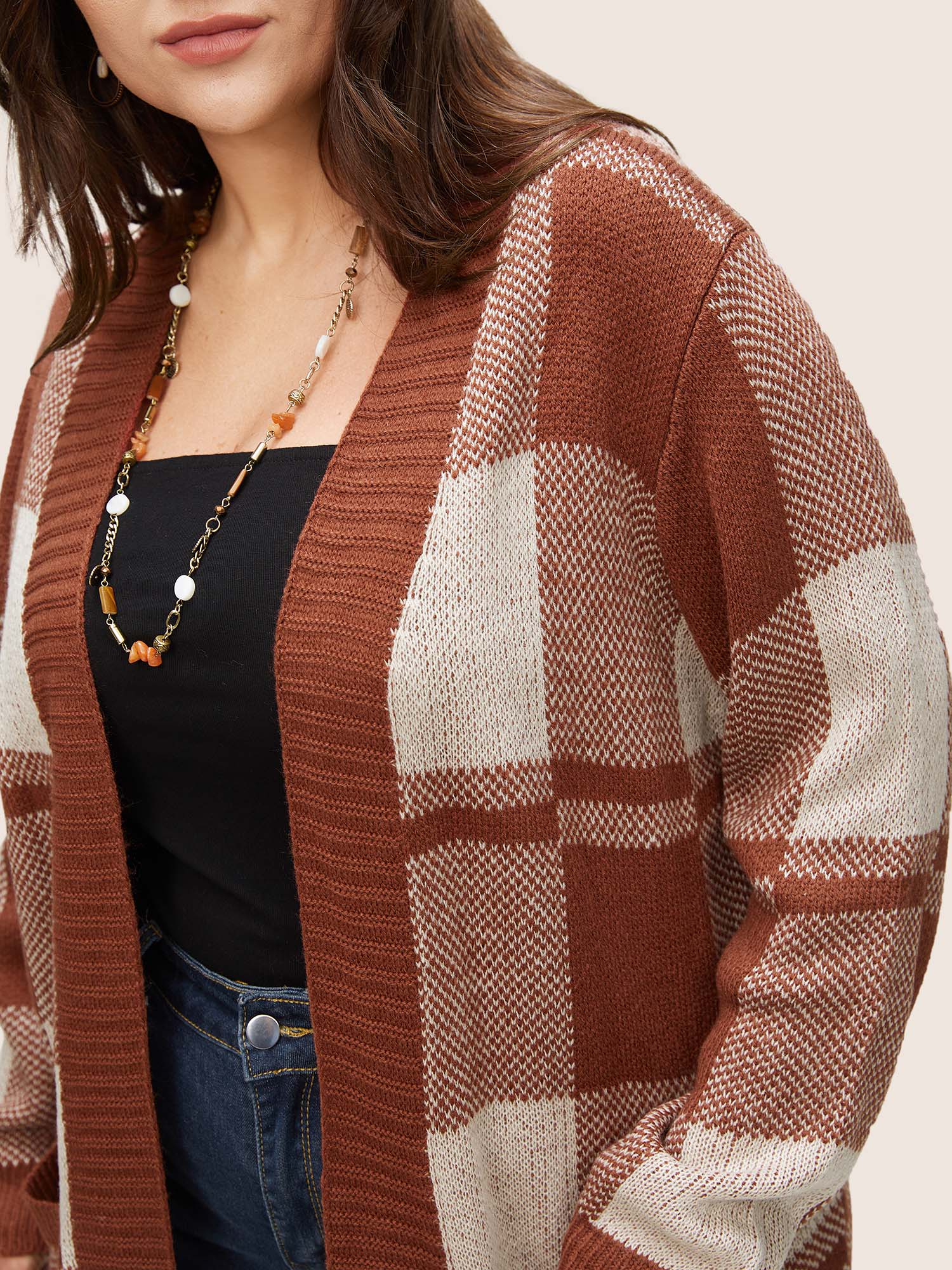 Plus Size Cardigans | Contrast Colorblock Pocket Open Front Cardigan | BloomChic 