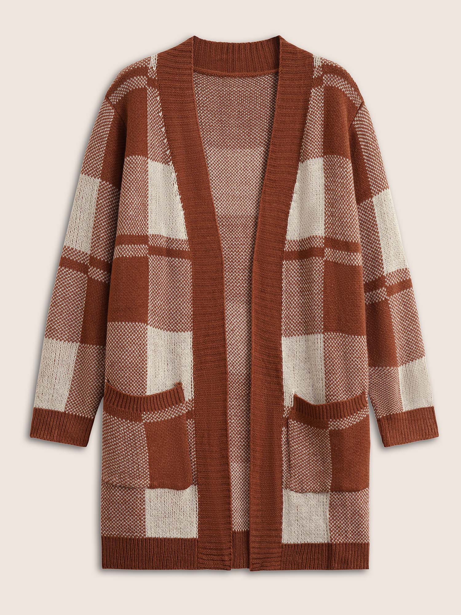 Plus Size Cardigans | Contrast Colorblock Pocket Open Front Cardigan | BloomChic 