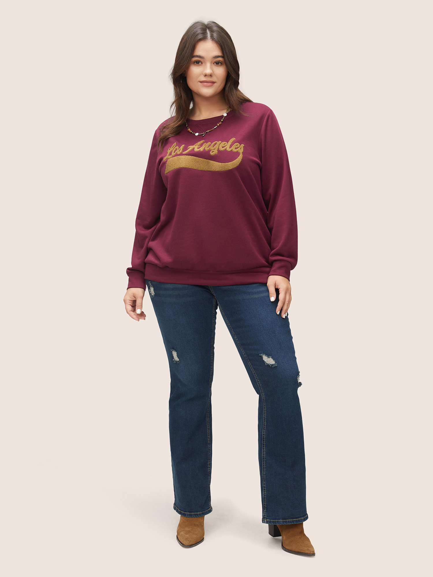 Plus Size Letter Graphic Towel Embroidered Sweatshirt Women RedViolet Casual Contrast Dailywear Sweatshirts BloomChic 14-16/1X 