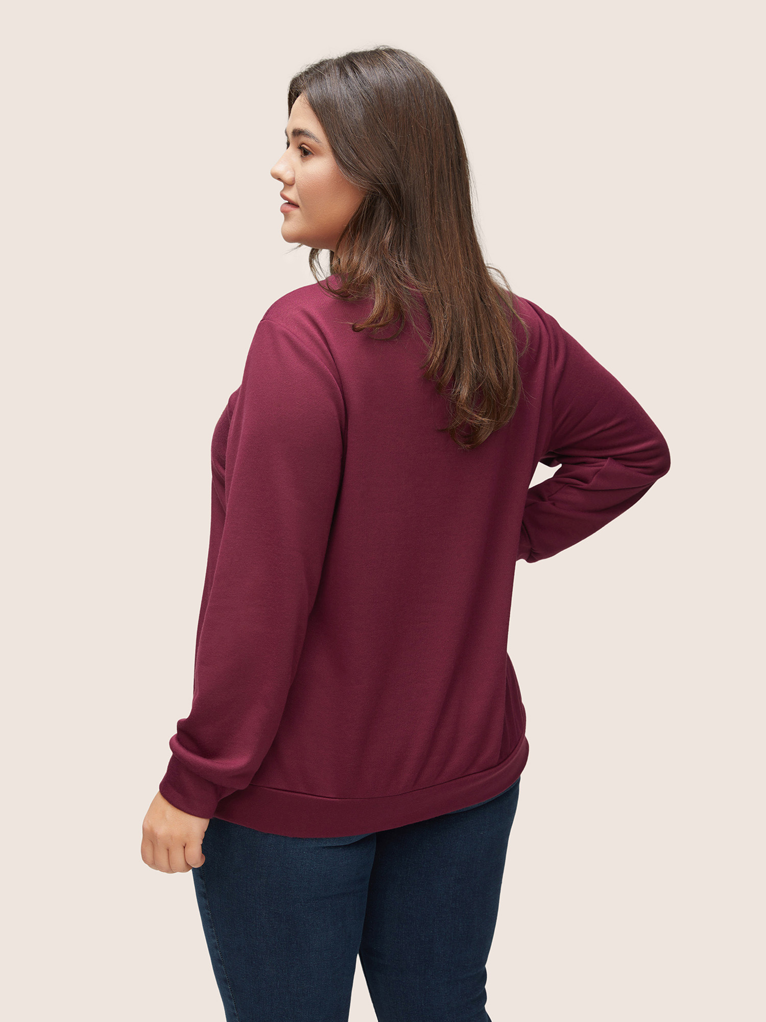 Plus Size Letter Graphic Towel Embroidered Sweatshirt Women RedViolet Casual Contrast Dailywear Sweatshirts BloomChic 14-16/1X 