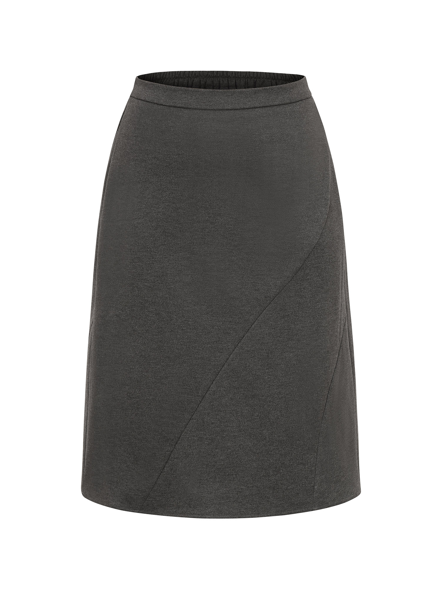 

Plus Size Plain Heather Brushed Elastic Waist A Line Skirt Women DimGray Office A-line Low stretch Work Skirts BloomChic