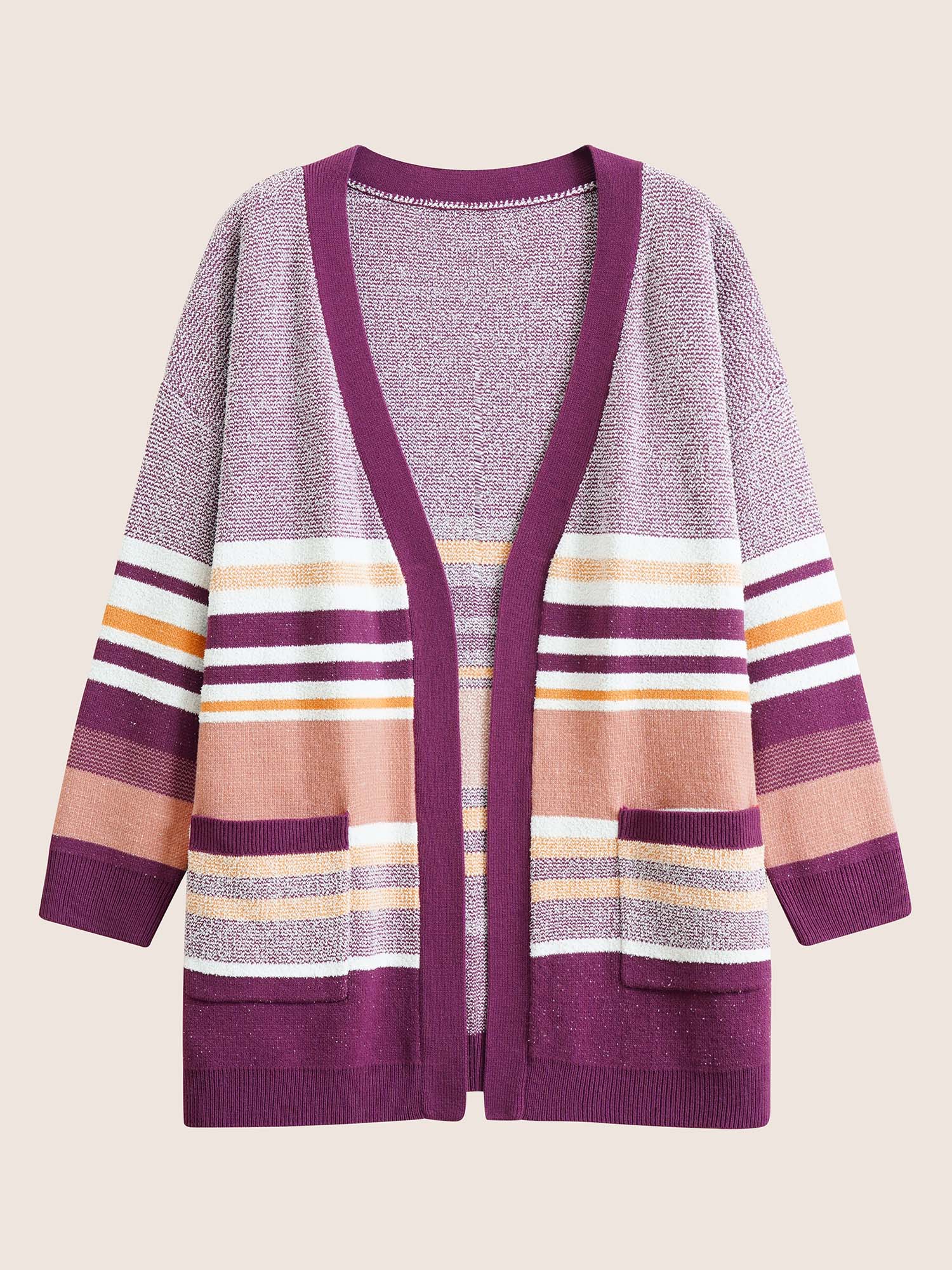 

Plus Size Supersoft Essentials Striped Contrast Open Front Cardigan Purple Women Casual Loose Long Sleeve Dailywear Cardigans BloomChic