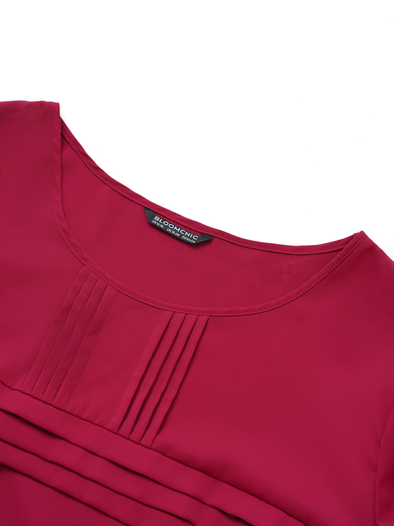 Plus Size RedViolet Solid Pleated Crew Neck Blouse Women Work From Home Short sleeve Round Neck Work Blouses BloomChic 14-16/1X 