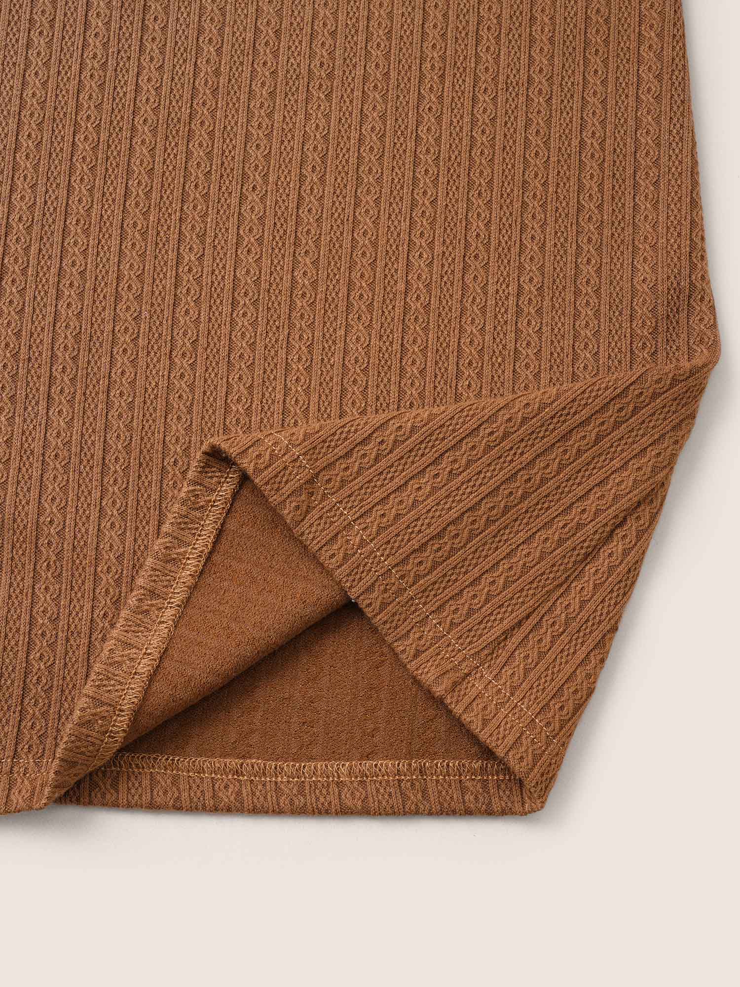 Plus Size A Line Elastic Waist Knit Jacquard Skirt Women Tan Workwear Essentials Texture Low stretch Work Skirts BloomChic 10/M 