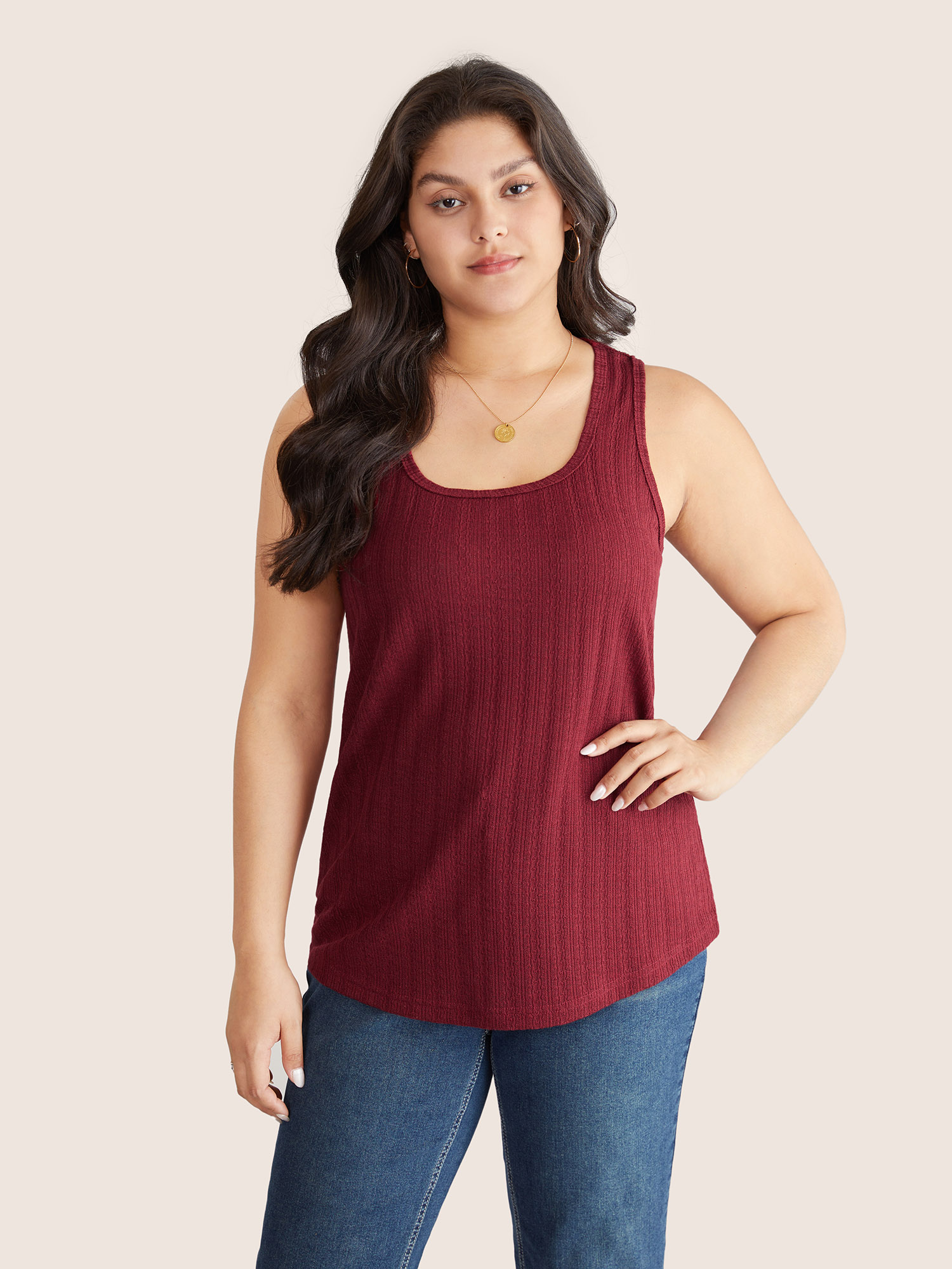 

Plus Size Solid Textured Square Neck Jacquard Tank Top Women Scarlet Basics Texture Square Neck Everyday Tank Tops Camis BloomChic