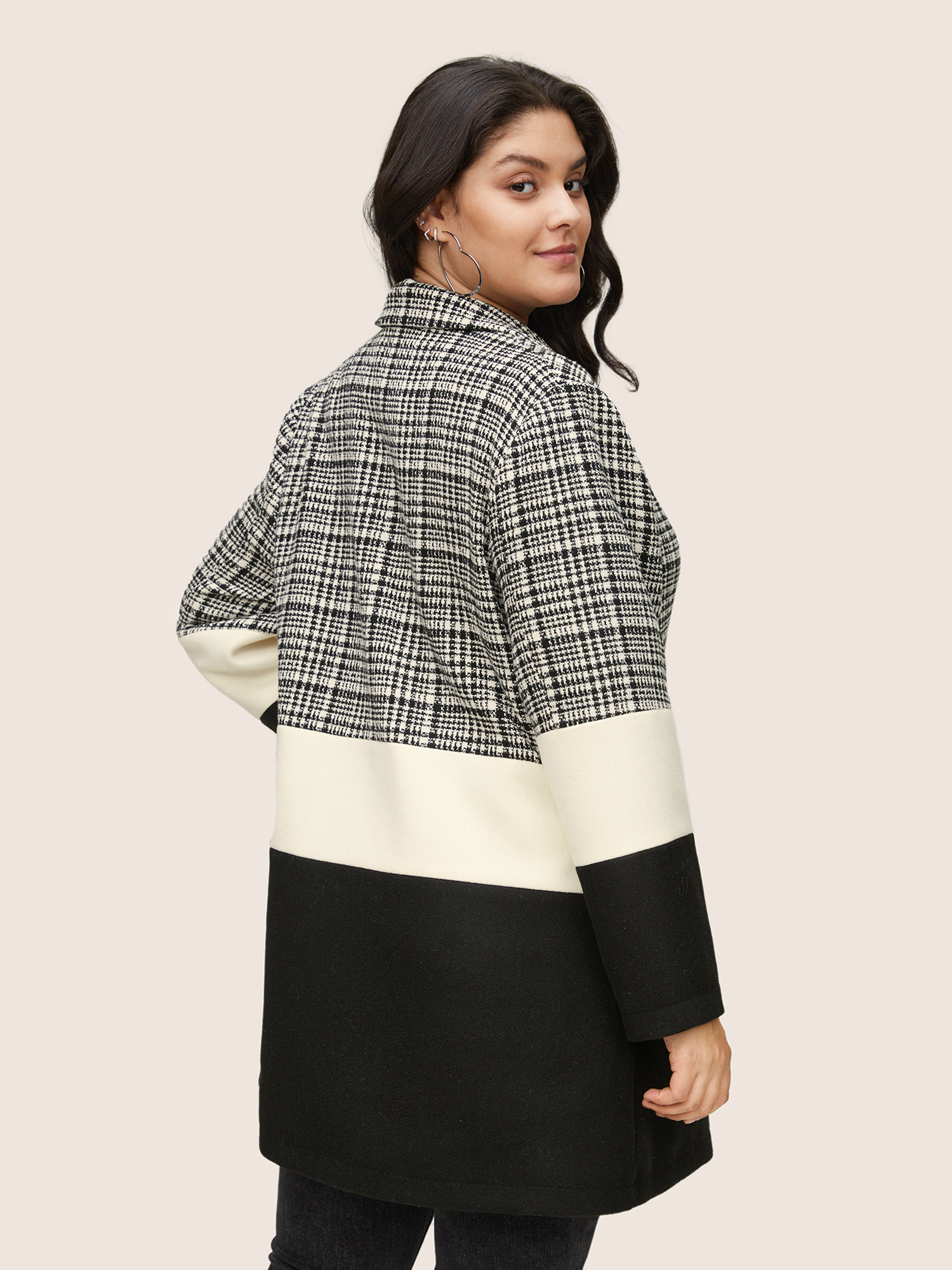 Plus Size Women Dailywear Gingham Texture Casual Coats BloomChic 