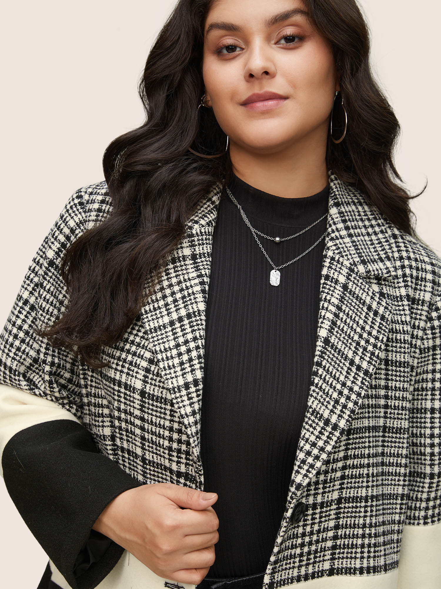 Plus Size Women Dailywear Gingham Texture Casual Coats BloomChic 