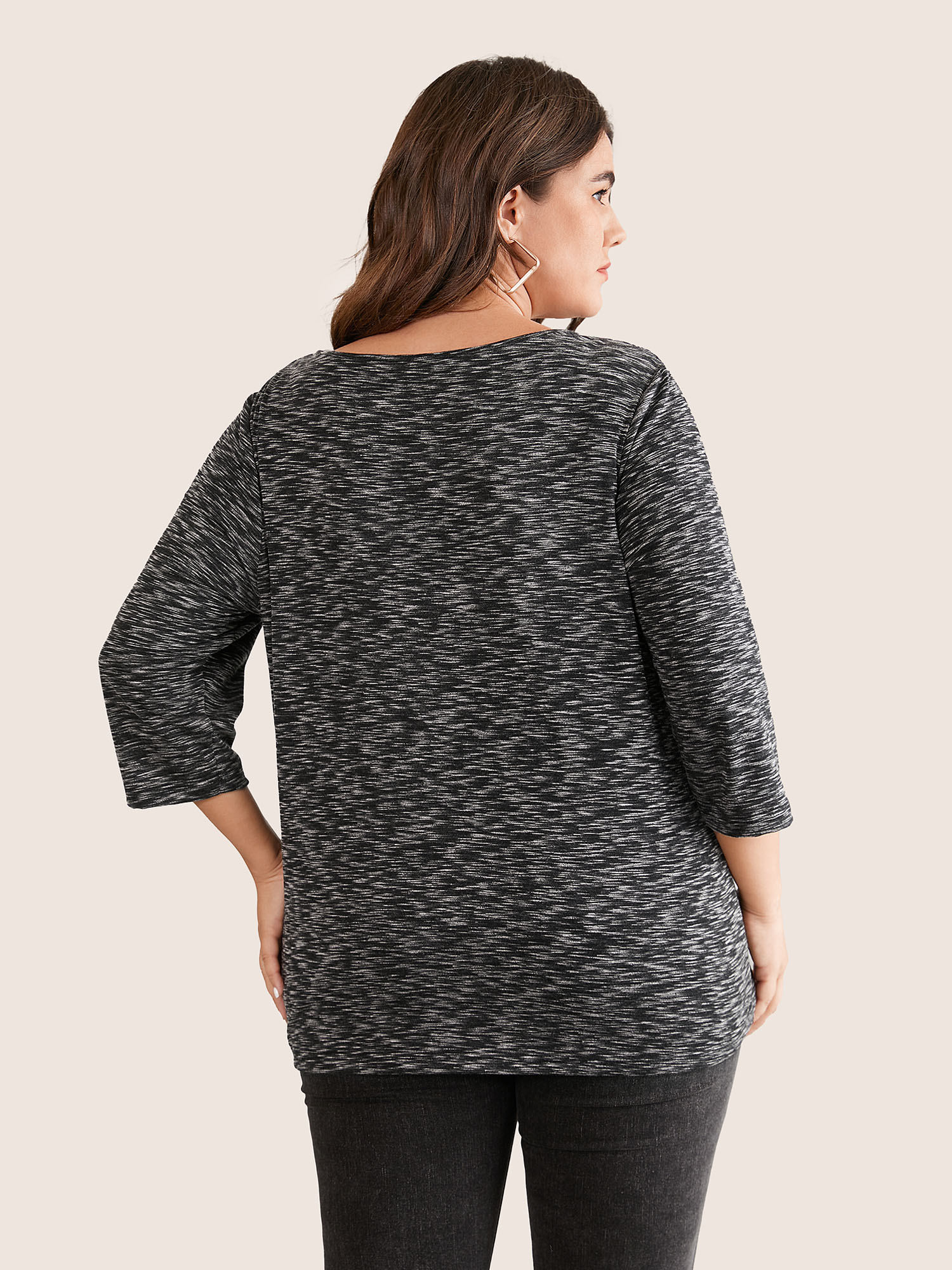 Plus Size Women Dailywear Plain Cut-Out Regular Sleeve Elbow-length sleeve Keyhole Cut-Out Casual T-shirts BloomChic 