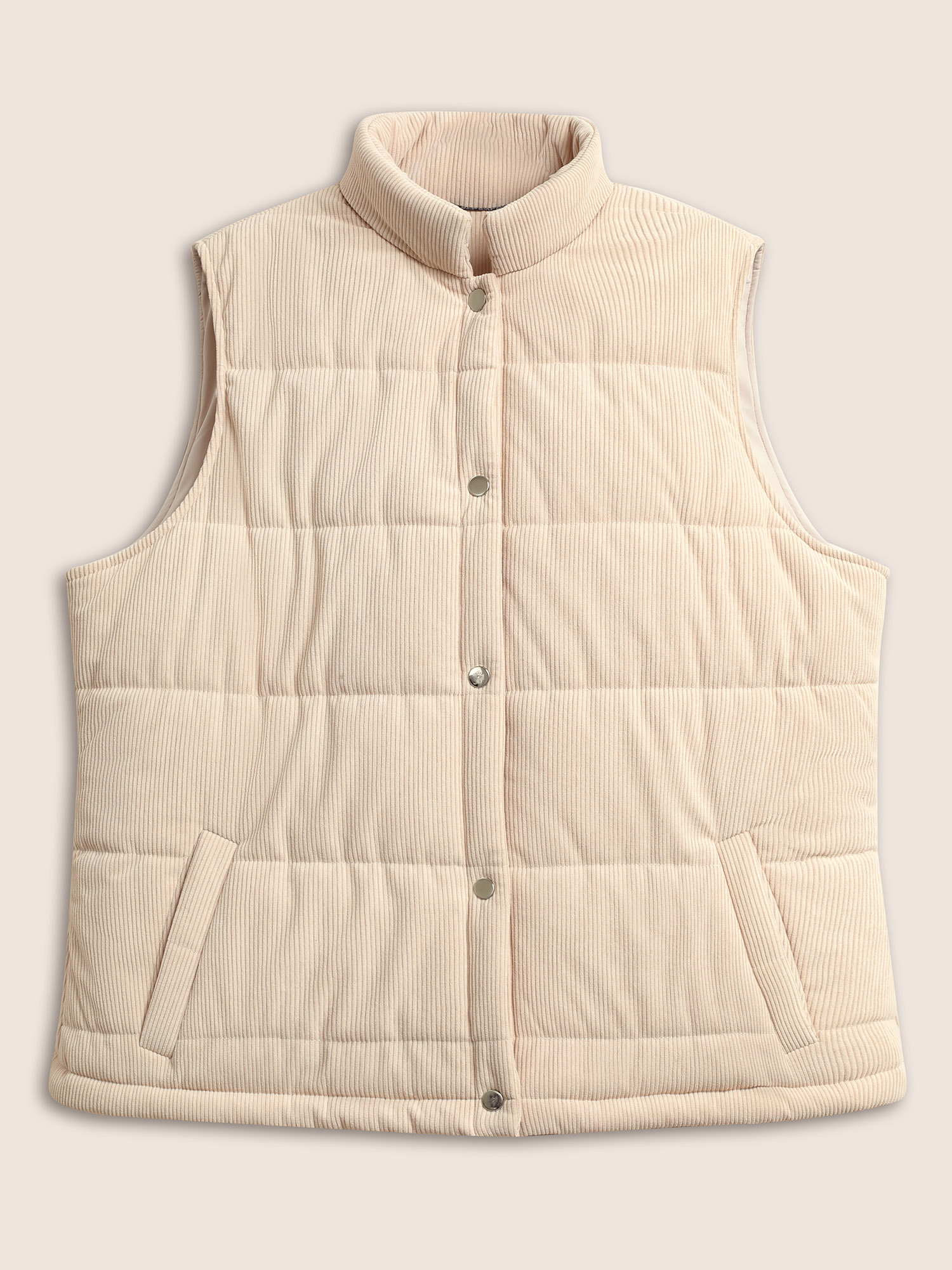 

Plus Size Plain Striped Textured Padded Vest LightBrown Casual Lined Everyday Vests  Bloomchic