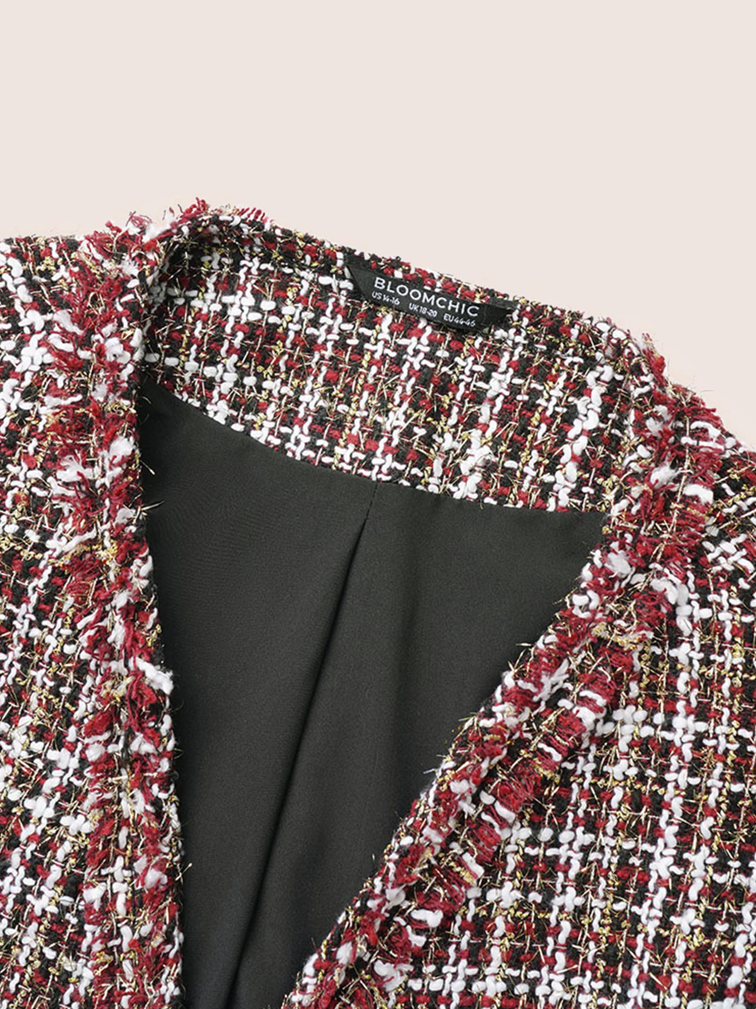 Plus Size Tweed Fuzzy Trim Pocket Open Front Jacket Women Multicolor Texture Pocket Everyday Jackets BloomChic 18-20/2X 