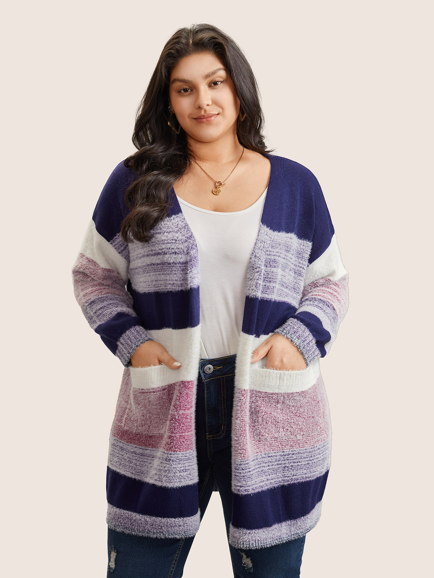 

Plus Size Plaid Pocket Open Front Loose Cardigan Multicolor Women Casual Loose Long Sleeve Everyday Cardigans BloomChic