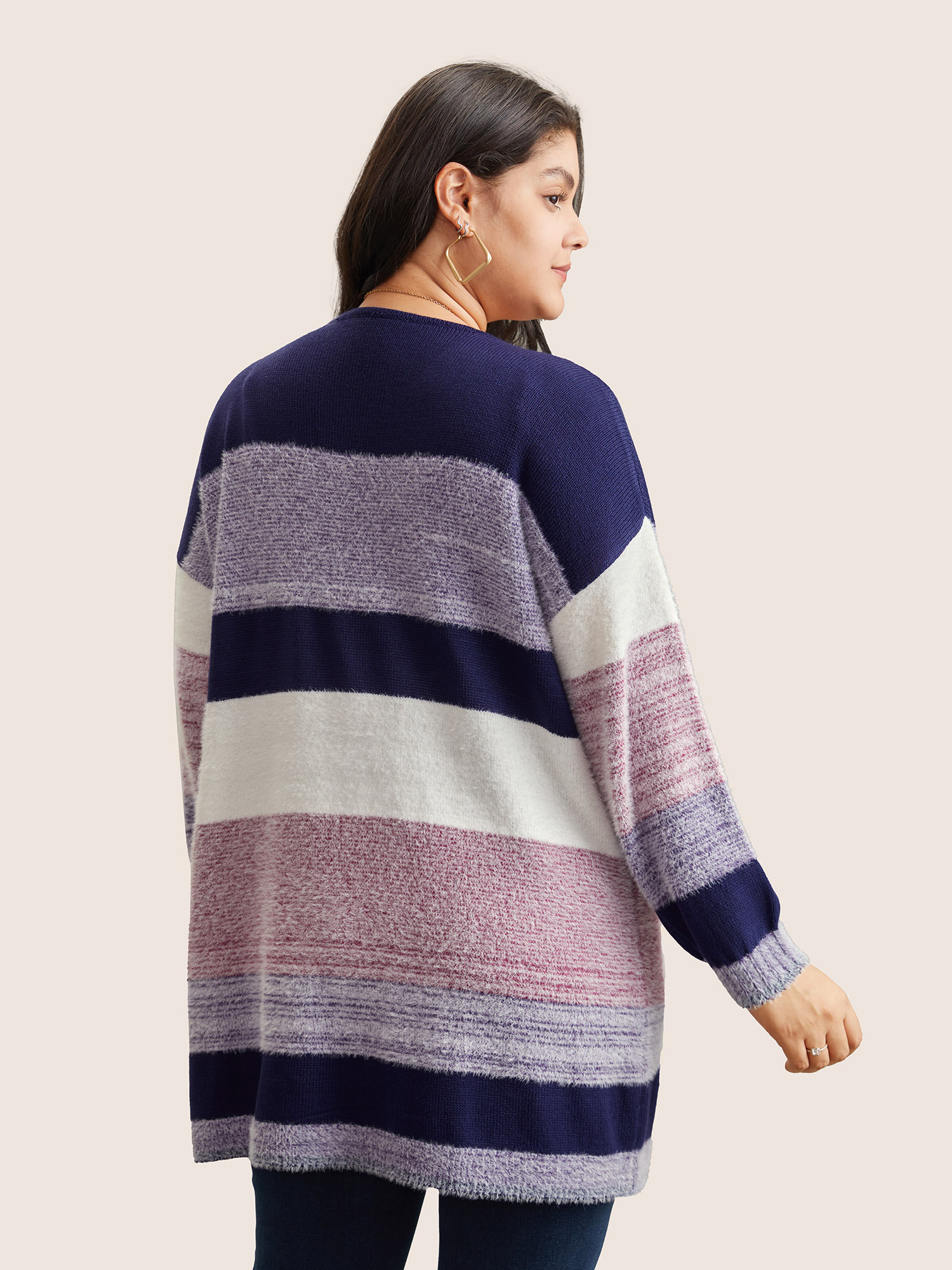 Plus Size Plaid Pocket Open Front Loose Cardigan Multicolor Women Casual Loose Long Sleeve Everyday Cardigans BloomChic 10/M 