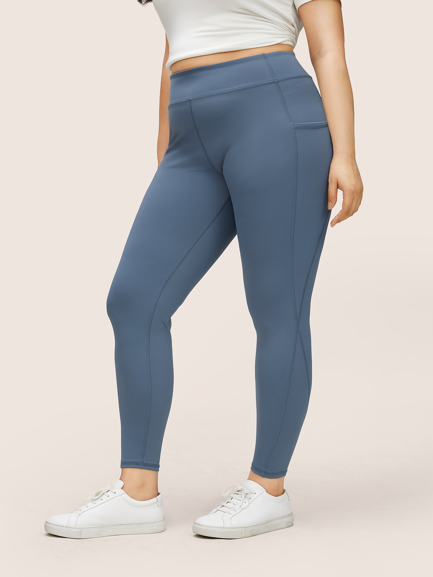Plus Size Women Dailywear Plain Elastic Waist High stretch Skinny High Rise Pocket Casual Leggings BloomChic 