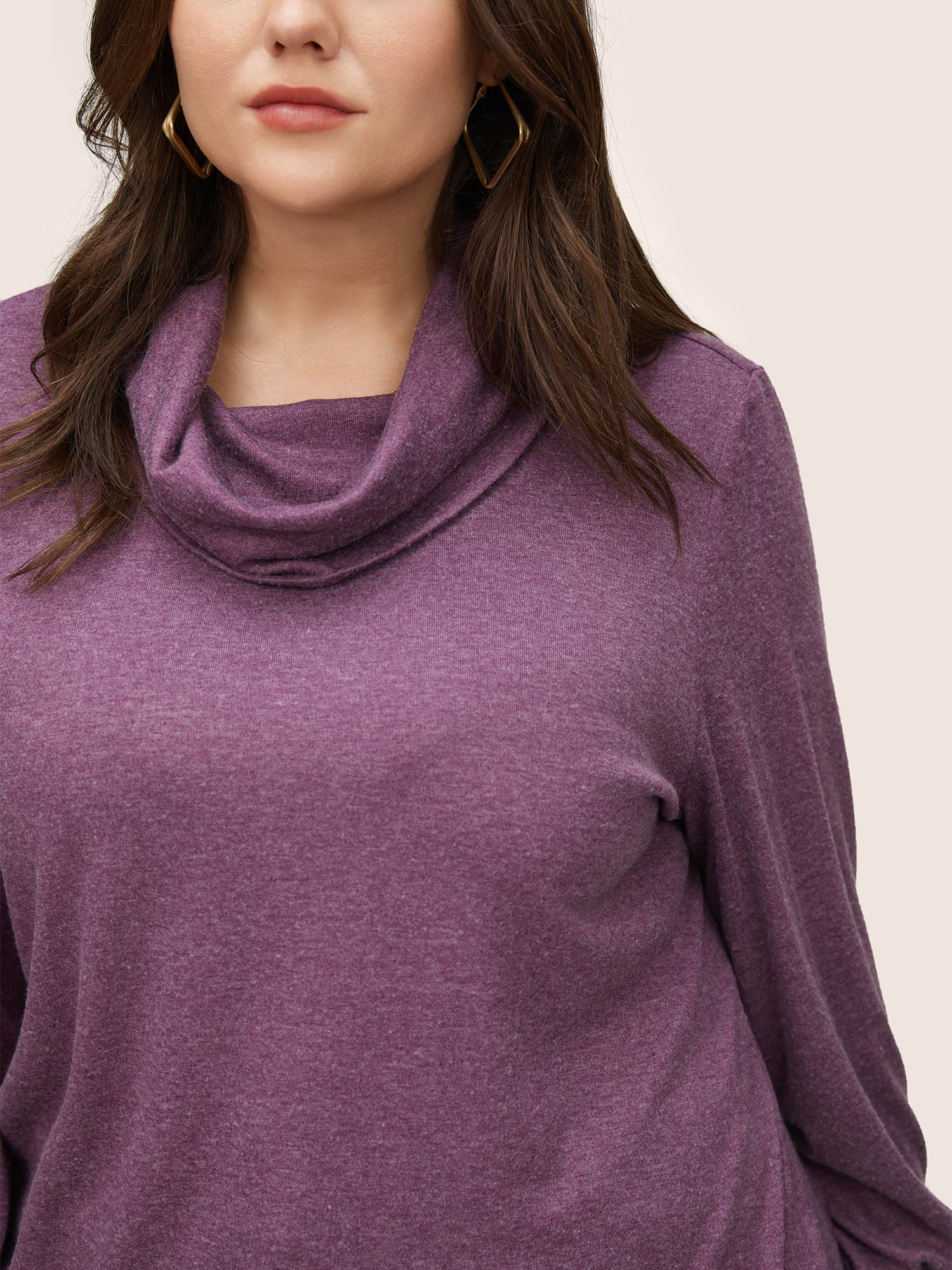 

Plus Size Plain Heather Cowl Neck Lantern Sleeve T-shirt Mauve Women Casual Non Plain Cowl Neck Everyday T-shirts BloomChic