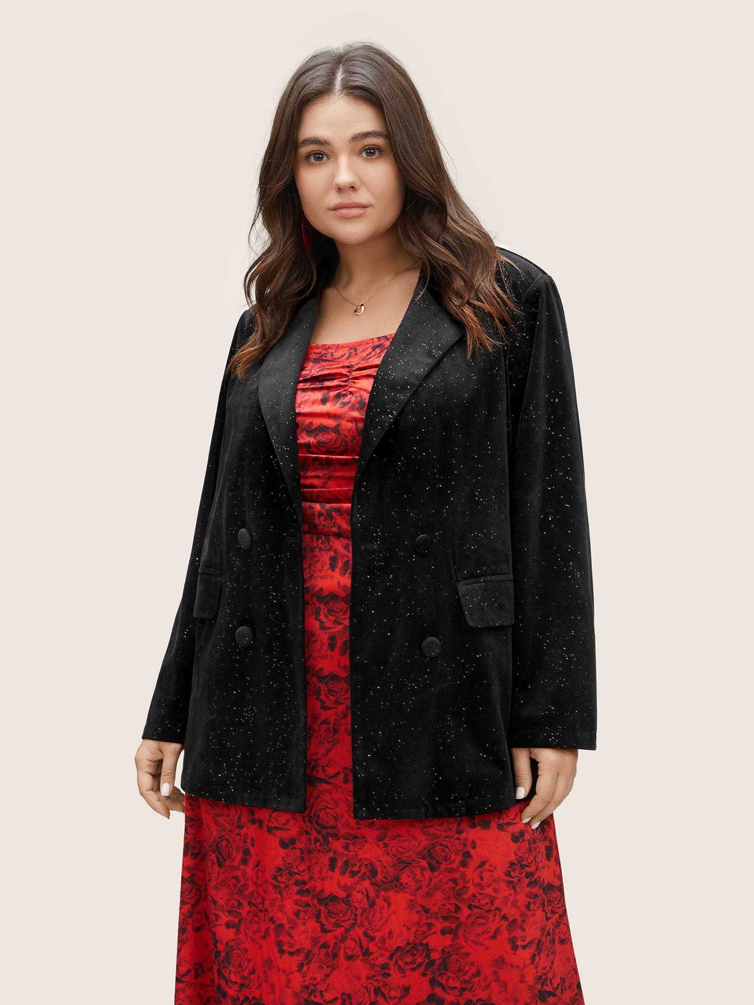 Plus Size Women Party Plain Texture Regular Sleeve Long Sleeve Suit Collar Pocket Cocktail Blazers BloomChic 