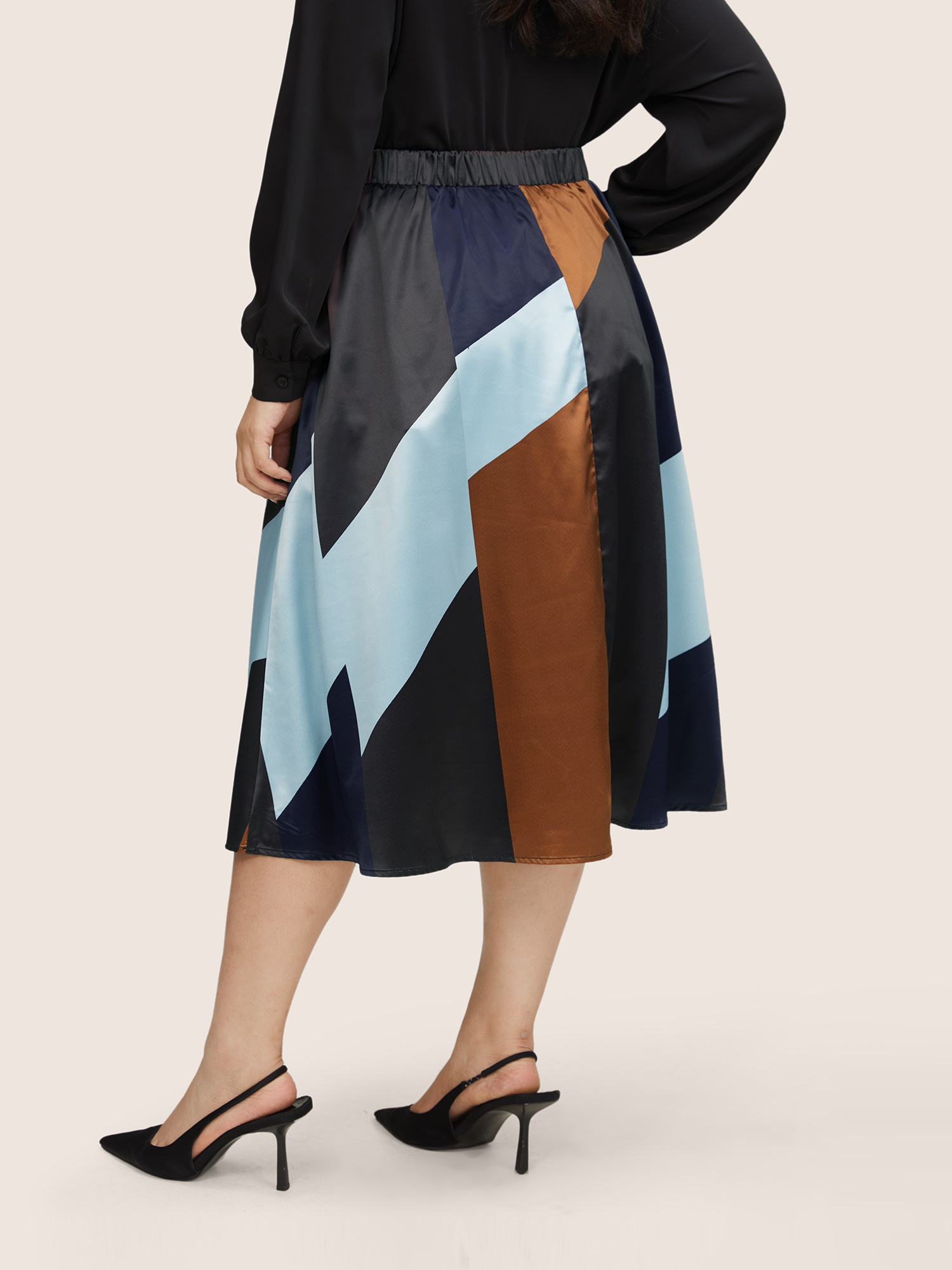 Plus Size Colorblock Contrast Pocket Cropped Skirt Women Multicolor At the Office Non No stretch Slanted pocket Work Skirts BloomChic 14-16/1X 
