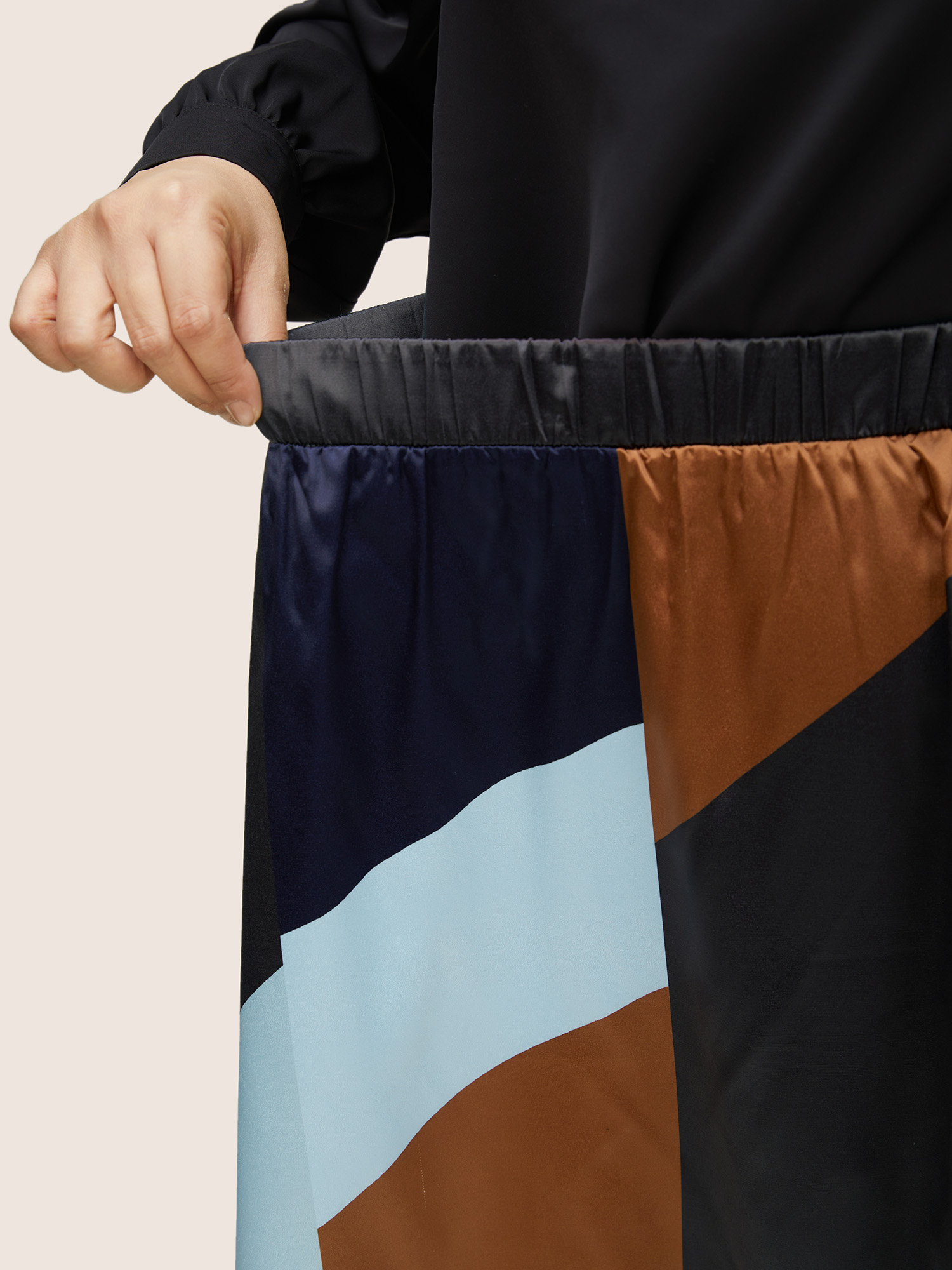 Plus Size Colorblock Contrast Pocket Cropped Skirt Women Multicolor At the Office Non No stretch Slanted pocket Work Skirts BloomChic 14-16/1X 