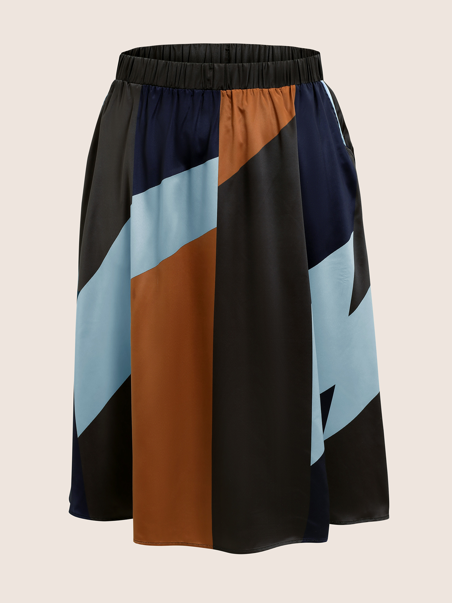 Plus Size Colorblock Contrast Pocket Cropped Skirt Women Multicolor At the Office Non No stretch Slanted pocket Work Skirts BloomChic 14-16/1X 