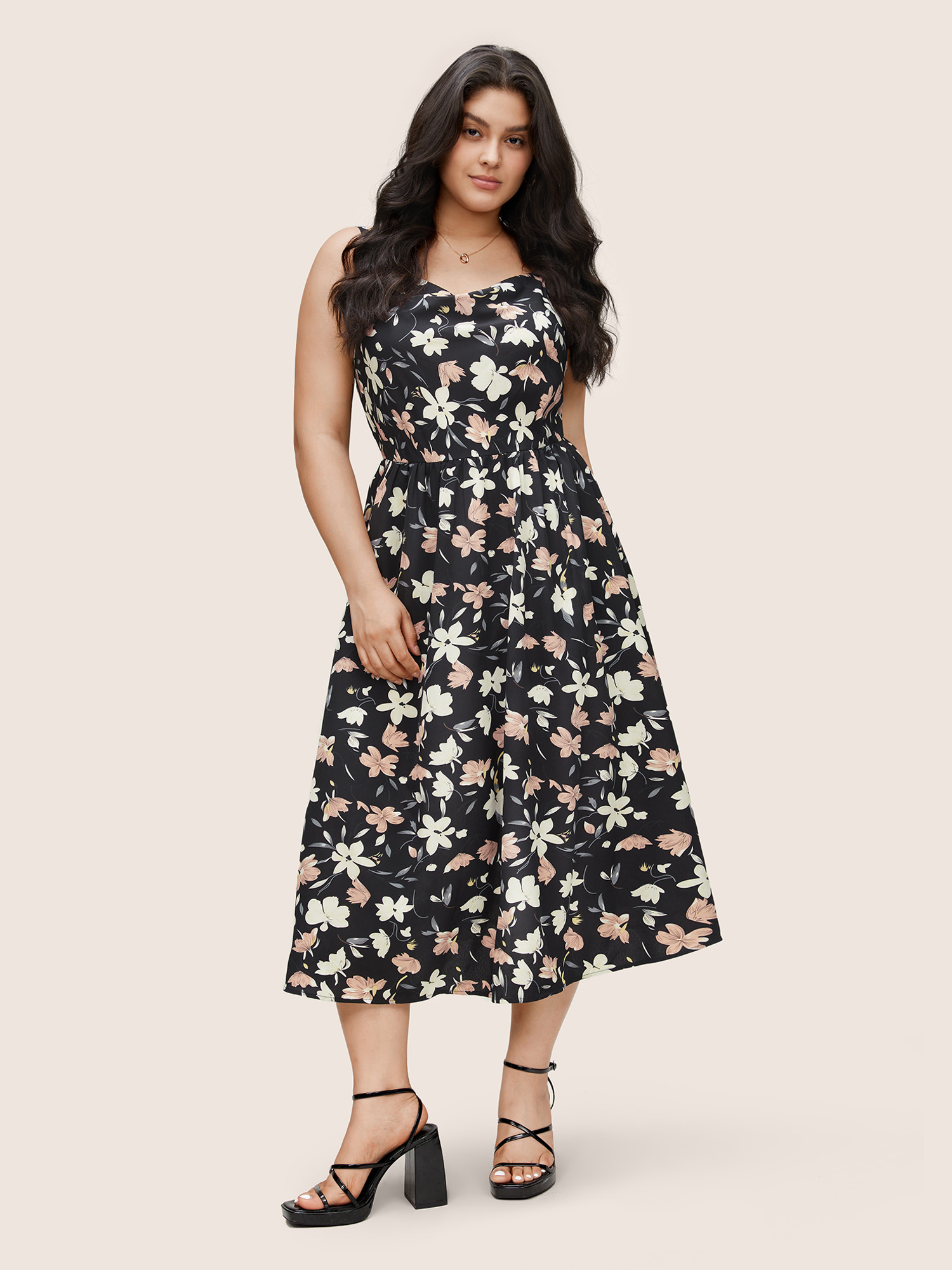 Plus Size Women Everyday Floral Gathered Sleeveless Sleeveless Spaghetti Strap Pocket Elegant Dresses BloomChic 