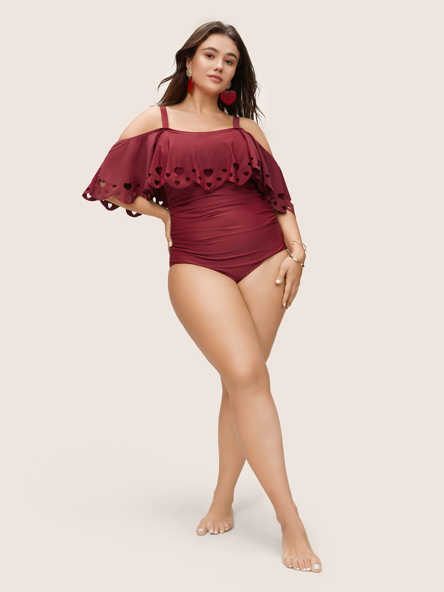 

Plus Size Laser Cut Ruched Cold Shoulder One Piece Swimsuit Women's Swimwear Scarlet Beach Non Curve Bathing Suits High stretch One Pieces BloomChic