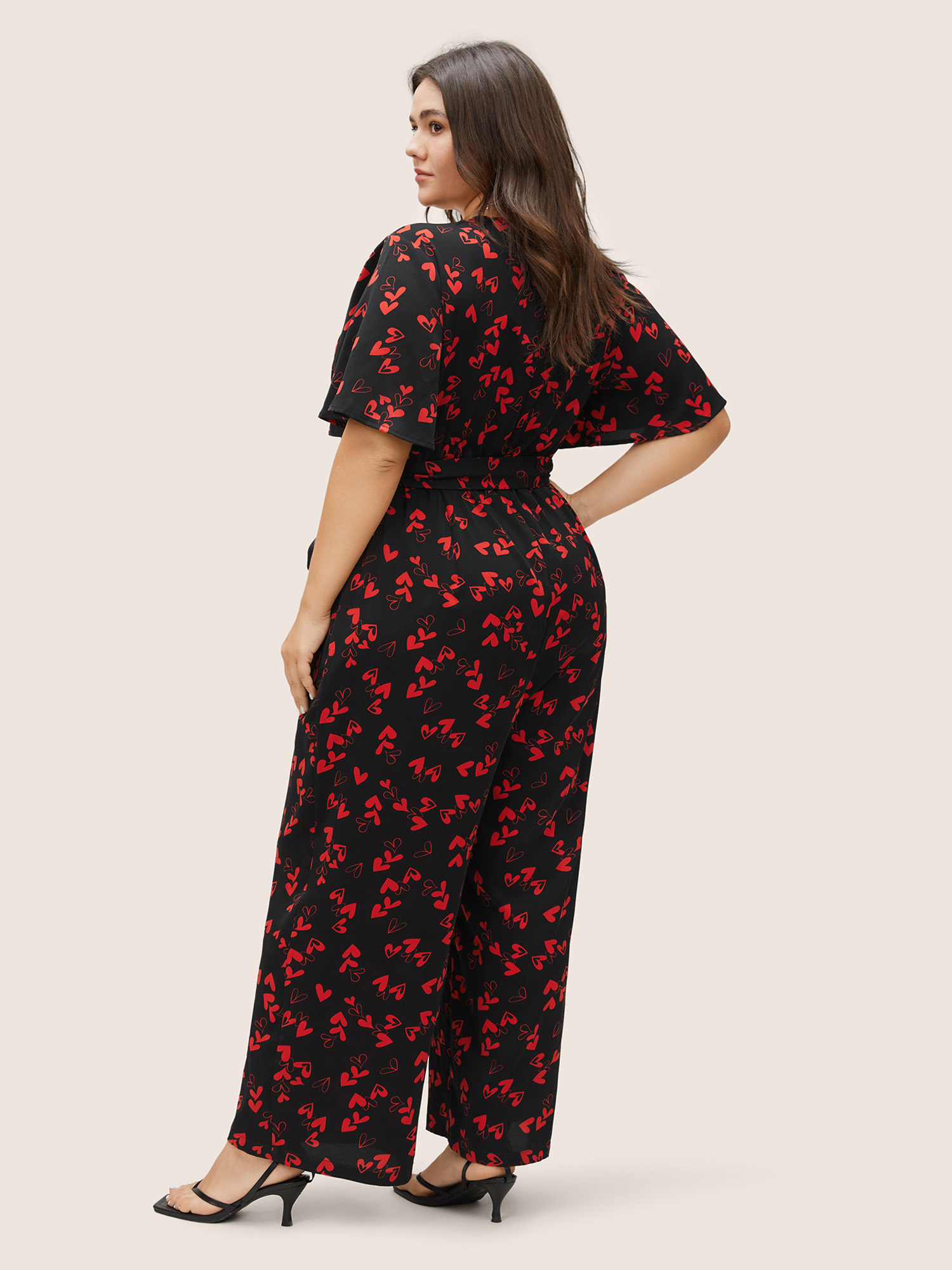 Plus Size Women Everyday Heart Print Belted Regular Pocket Belt Elegant Jumpsuits BloomChic 