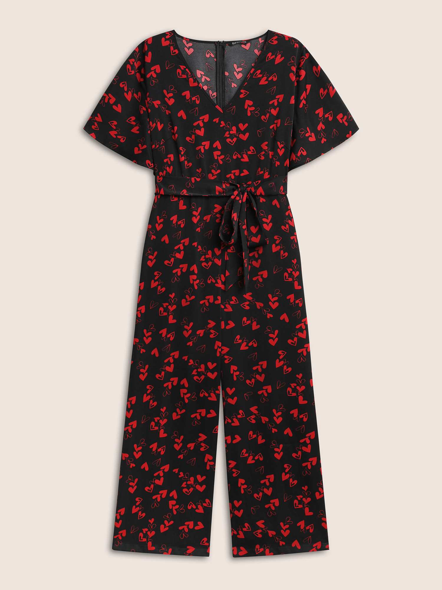 Plus Size Women Everyday Heart Print Belted Regular Pocket Belt Elegant Jumpsuits BloomChic 