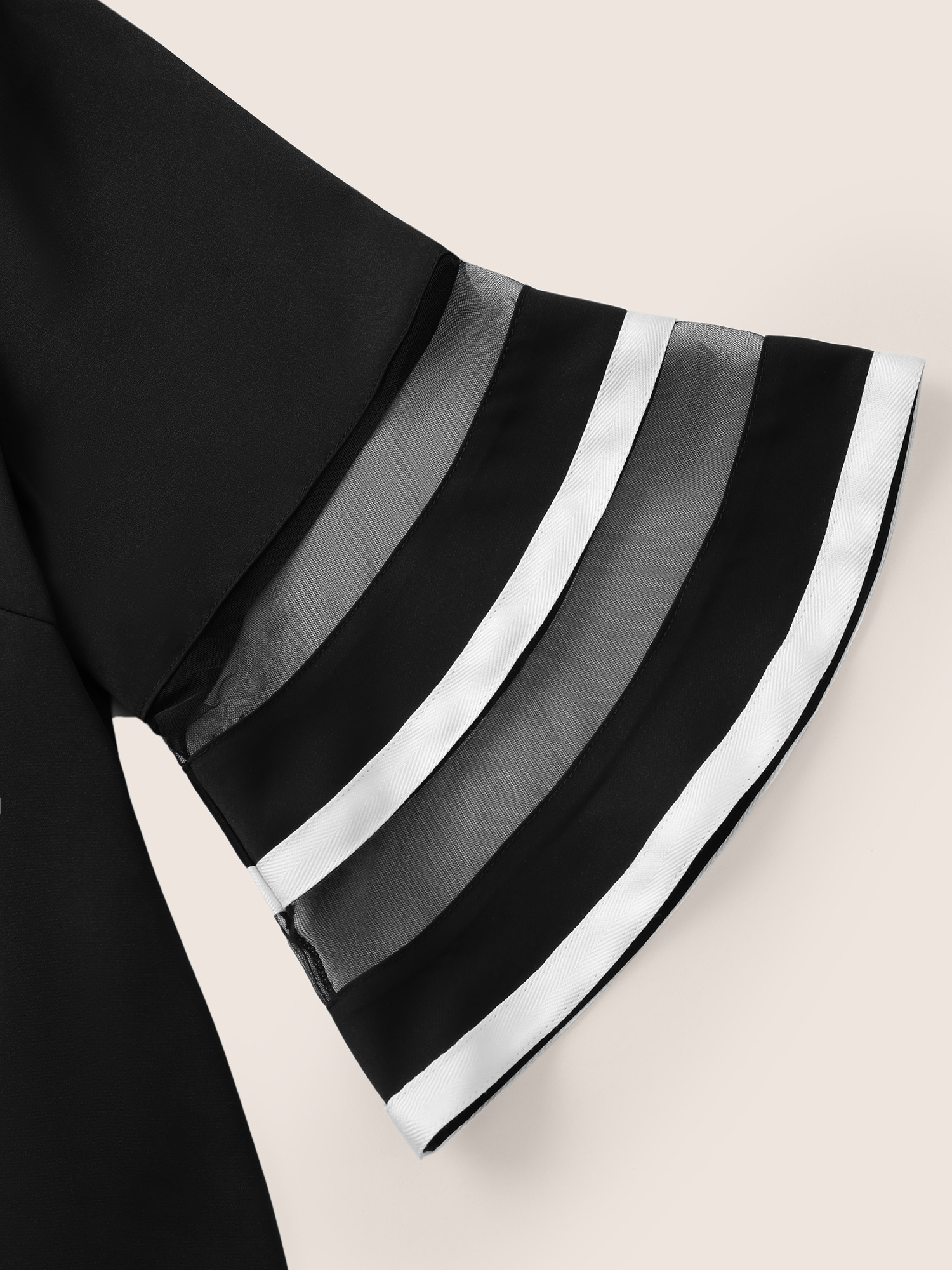 Plus Size Women Work Plain See through Bell Sleeve Elbow-length sleeve Round Neck At the Office Blouses BloomChic 