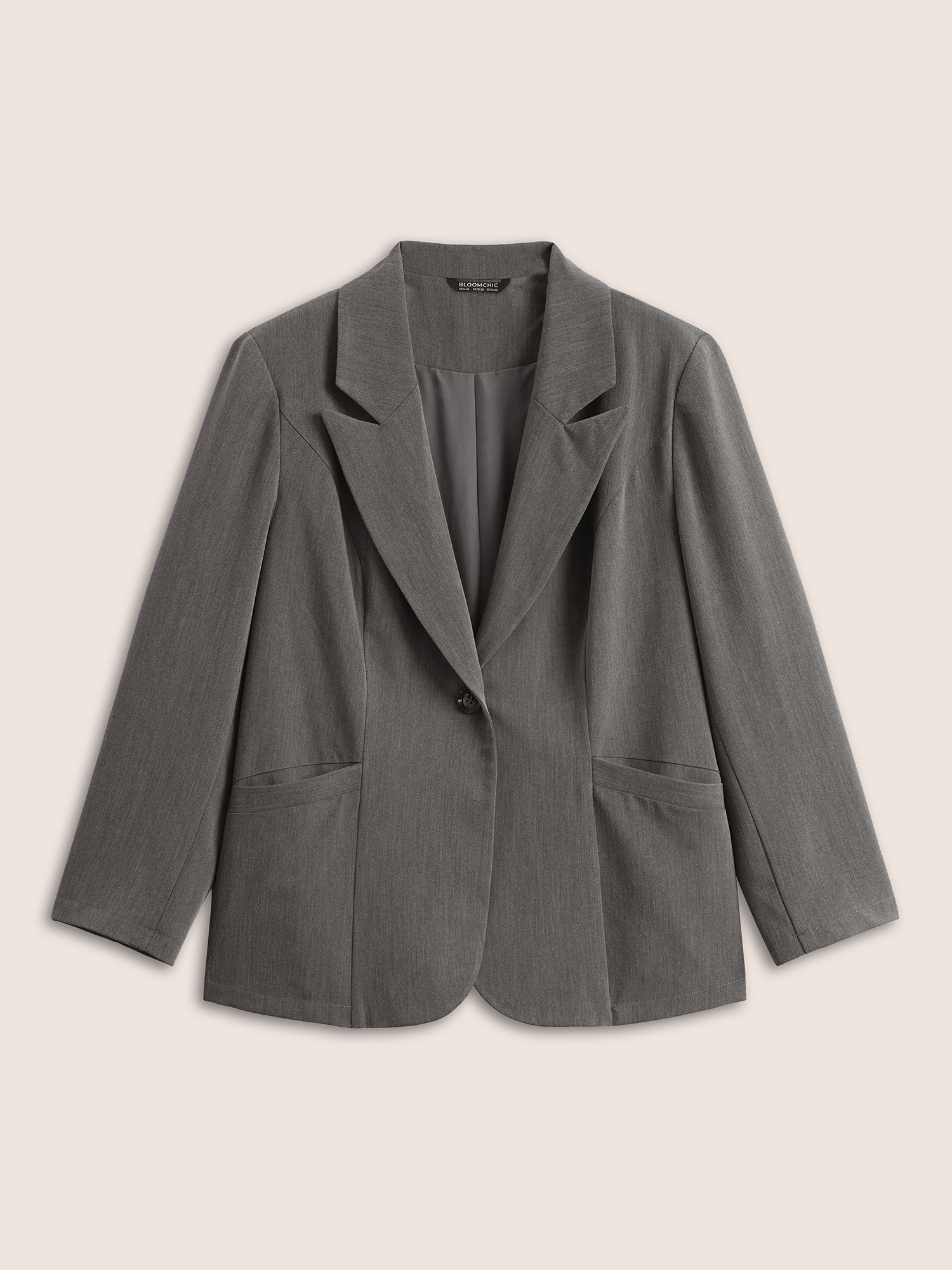 Plus Size Plain Suit Collar Pocket Fit Blazer Gray Women Work Plain Texture Sleeve Long Sleeve Suit Collar 14-16/1X Slanted pocket Workwear Essentials Blazers BloomChic 