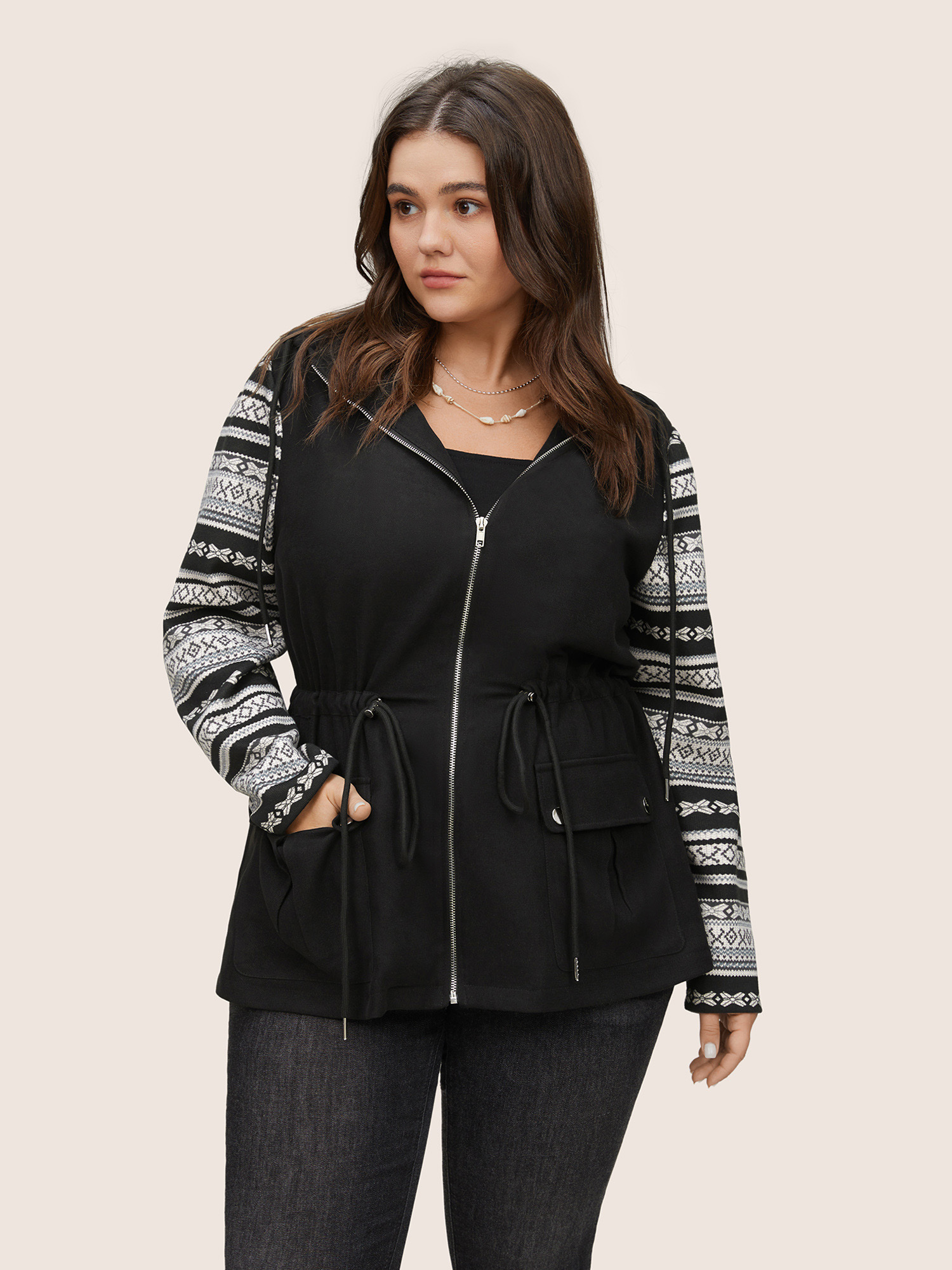 Plus Size Women Everyday Patchwork Lined Pocket Casual Jackets BloomChic 