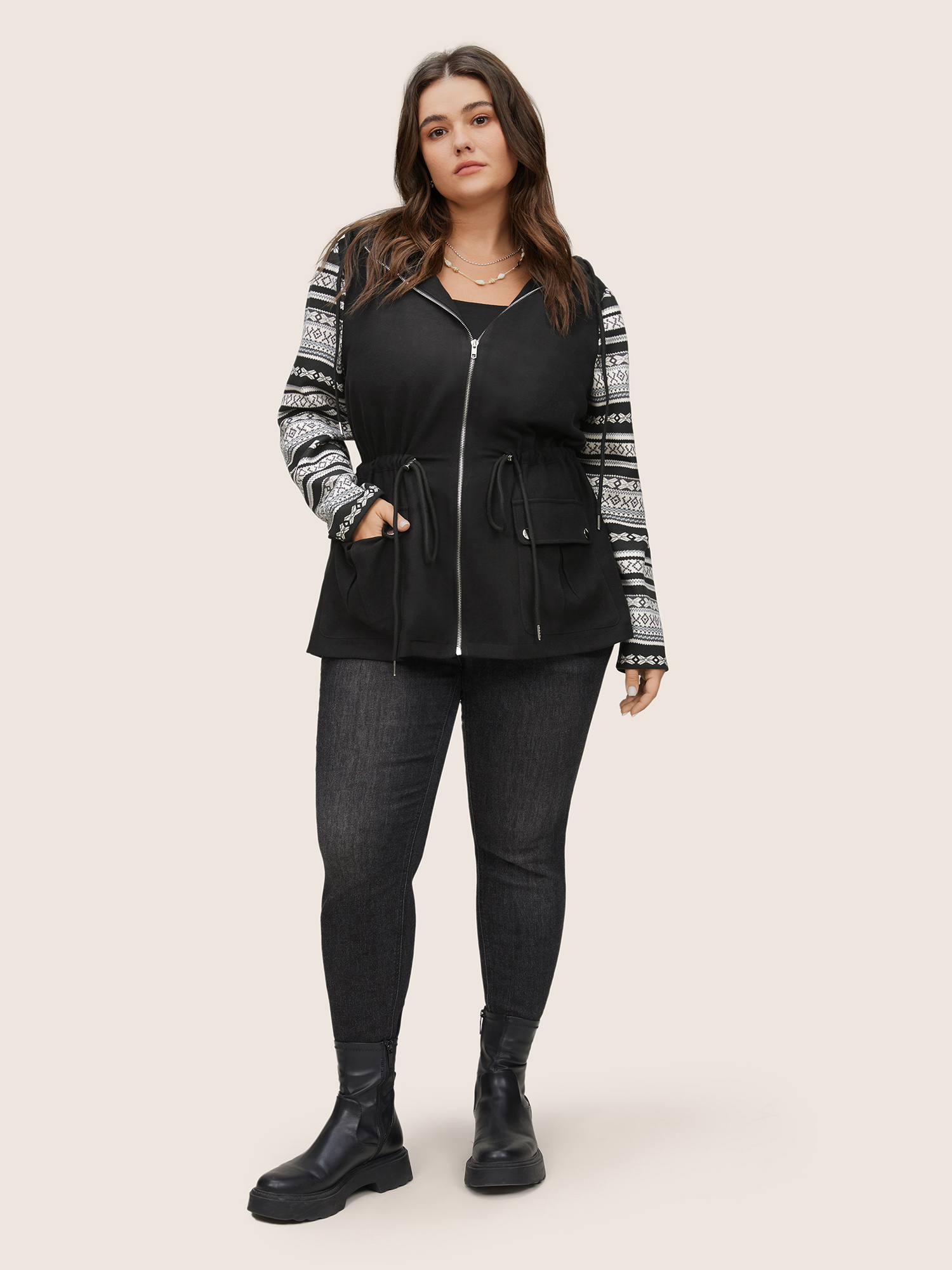 Plus Size Women Everyday Patchwork Lined Pocket Casual Jackets BloomChic 