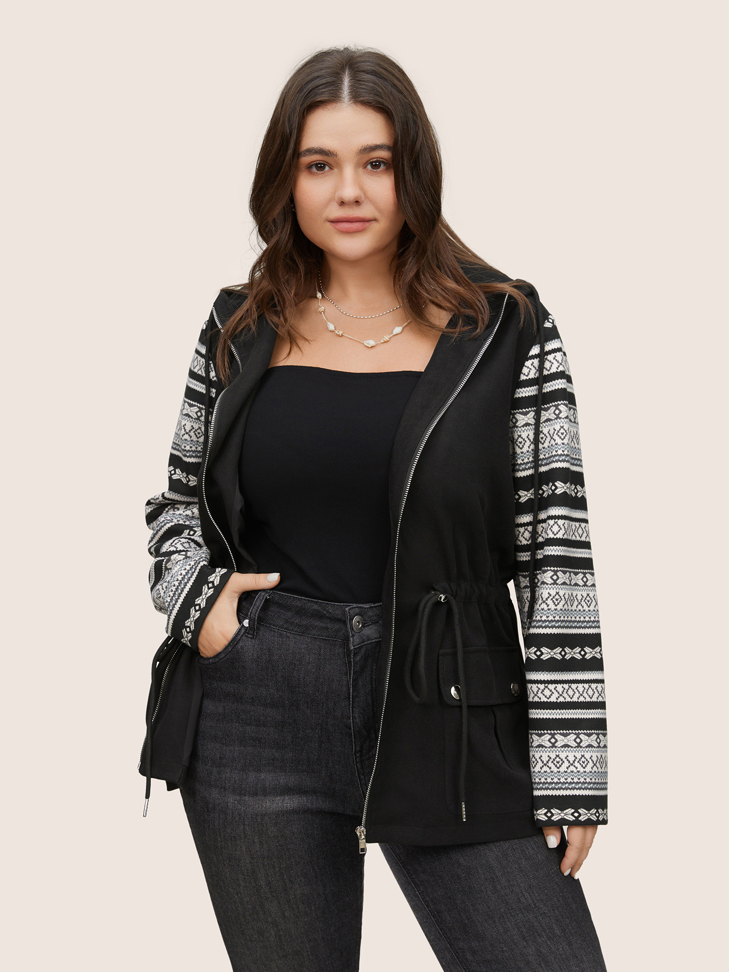 Plus Size Women Everyday Patchwork Lined Pocket Casual Jackets BloomChic 