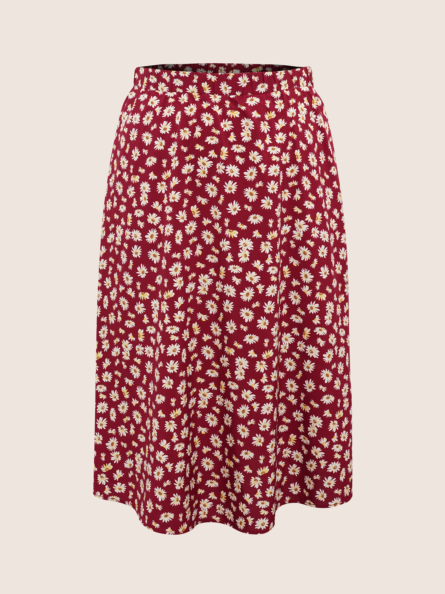 

Plus Size Ditsy Floral Elastic Waist Pocket Midi Skirt Women RedViolet Elegant Non No stretch Slanted pocket Everyday Skirts BloomChic