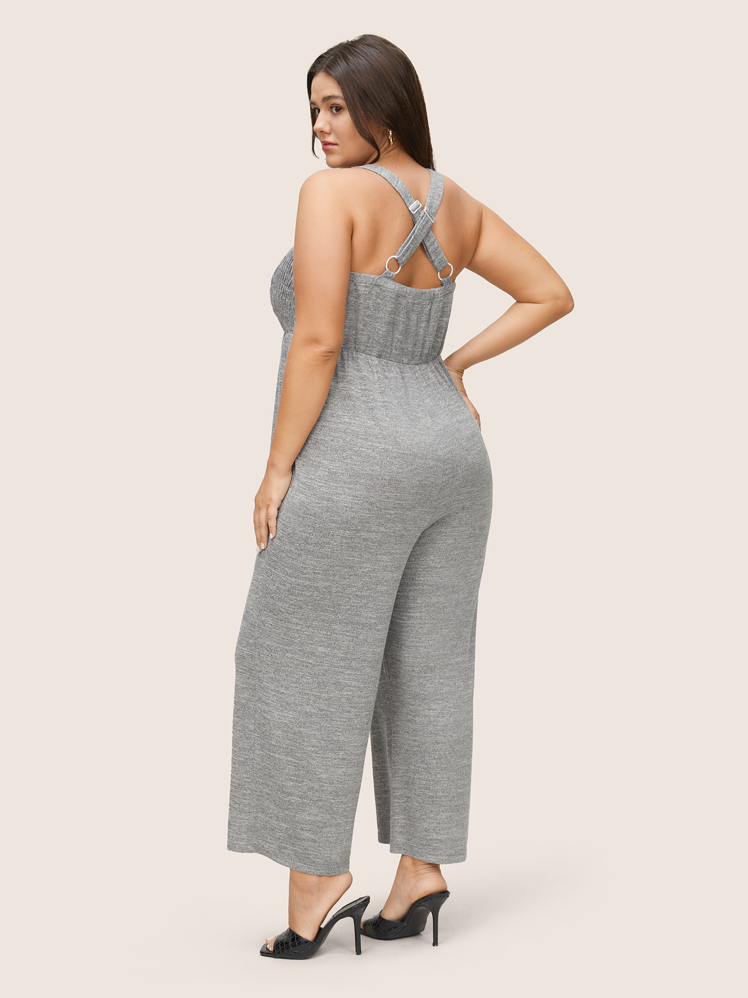 

Plus Size DarkGray Plain Shirred Pocket Adjustable Straps Jumpsuit Women Casual Sleeveless Non Everyday Loose Jumpsuits BloomChic