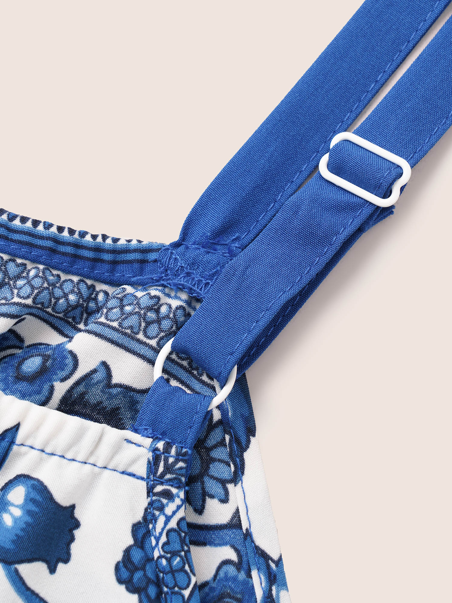 Plus Size Blue Bandana Print Pocket Tassels Drawstring Cami Jumpsuit Women Resort Sleeveless Spaghetti Strap Vacation Loose Jumpsuits BloomChic 28/5X 