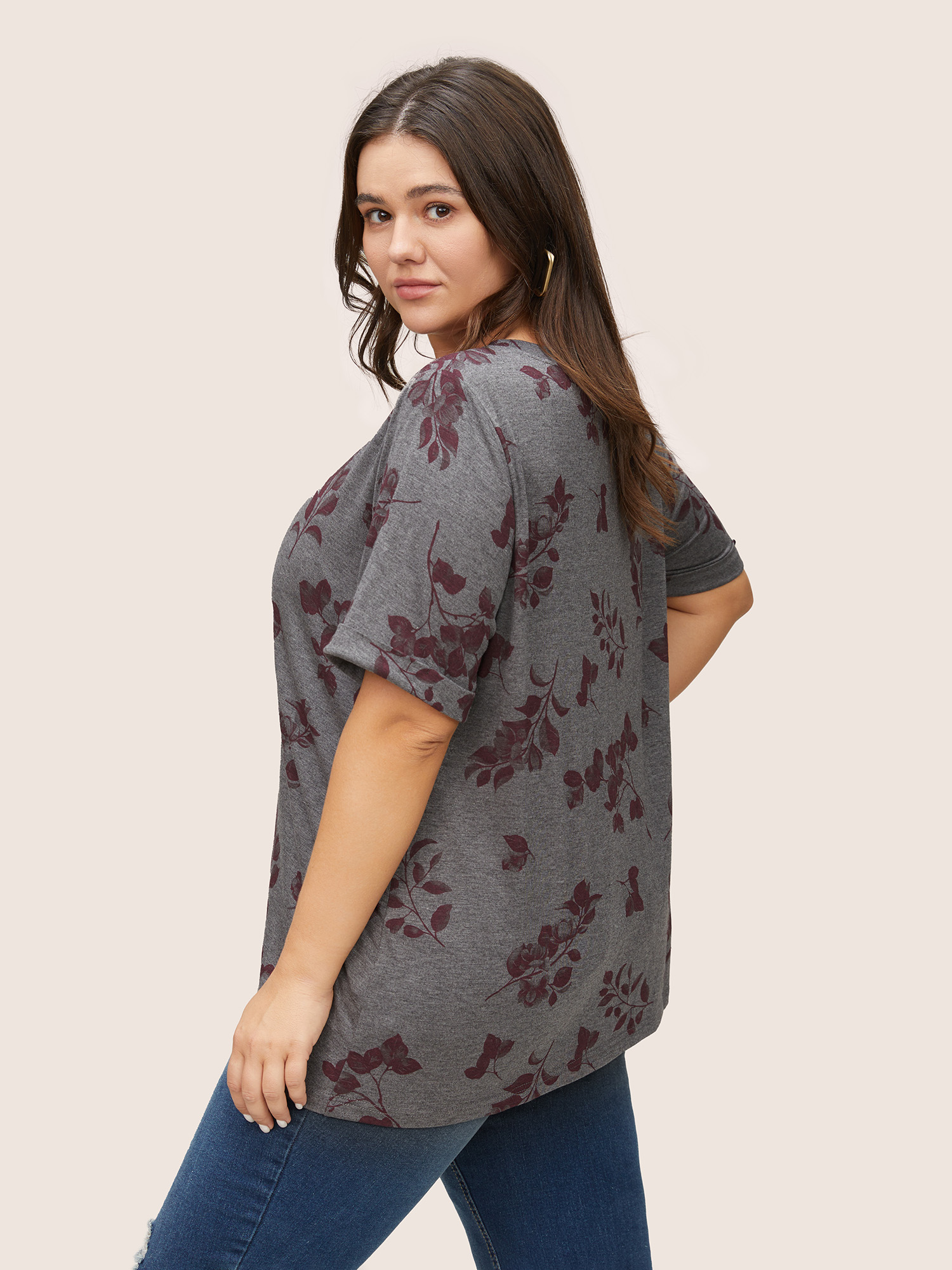 Plus Size Women Everyday Plants Roll Hem Regular Sleeve Short sleeve Round Neck Casual T-shirts BloomChic 