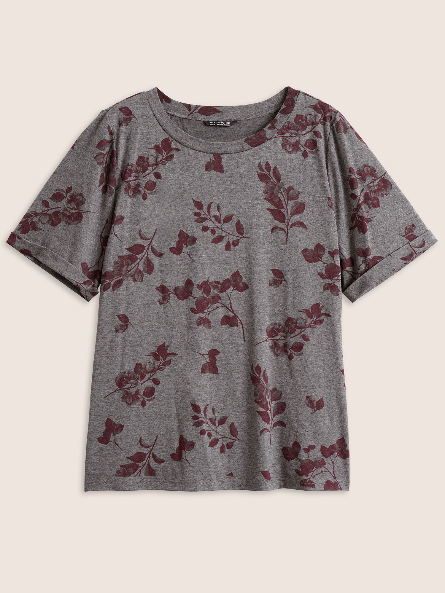 Plus Size Women Everyday Plants Roll Hem Regular Sleeve Short sleeve Round Neck Casual T-shirts BloomChic 