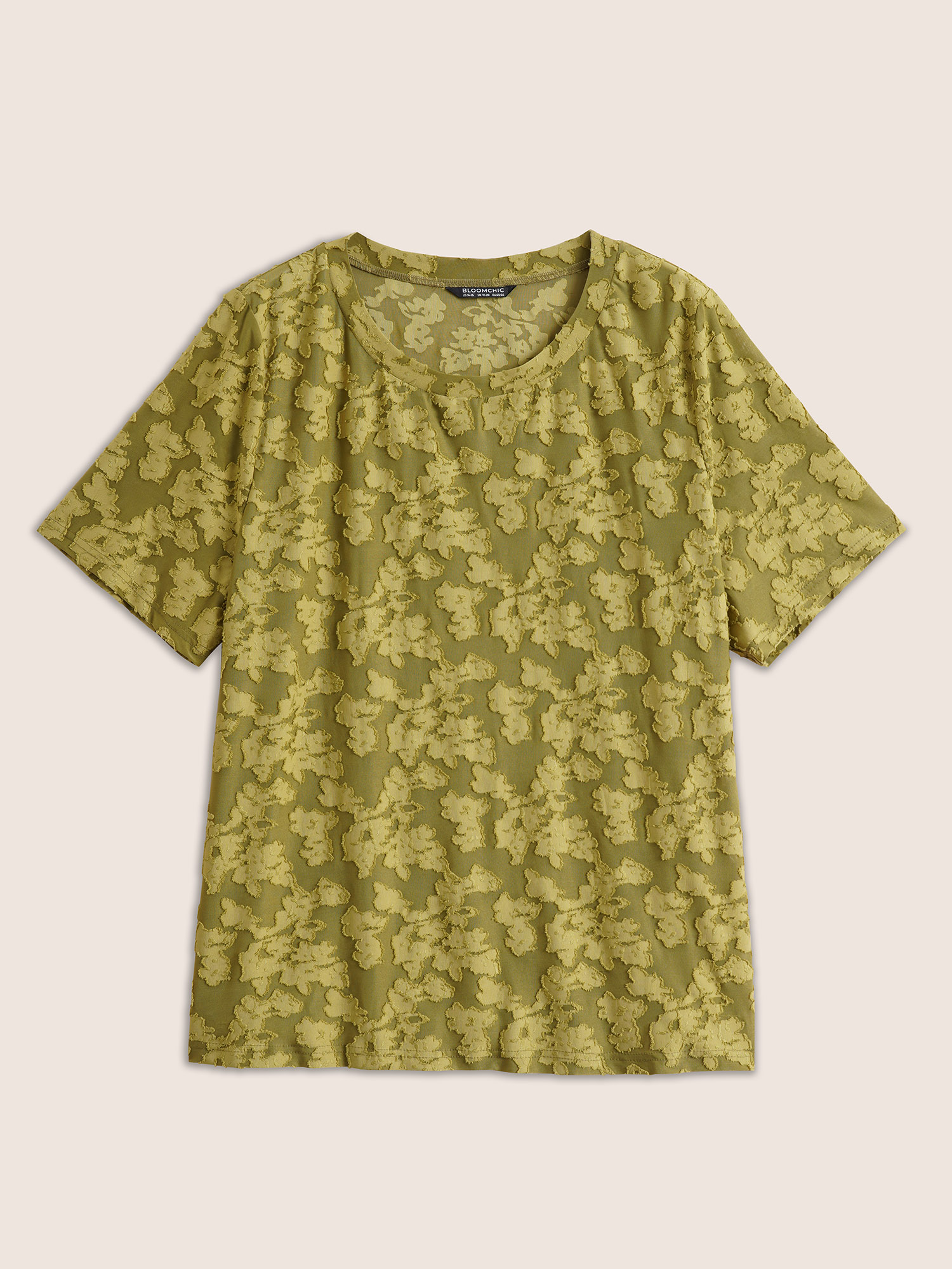 

Plus Size Textured Silhouette Floral Print T-shirt Olive Women Elegant Texture Silhouette Floral Print Round Neck Everyday T-shirts BloomChic