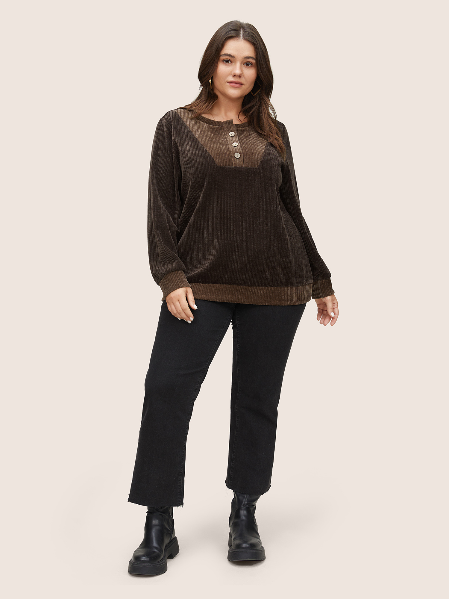 Plus Size Women Everyday Plain Texture Regular Regular Sleeve Long Sleeve Open Front Casual Sweatshirts BloomChic 