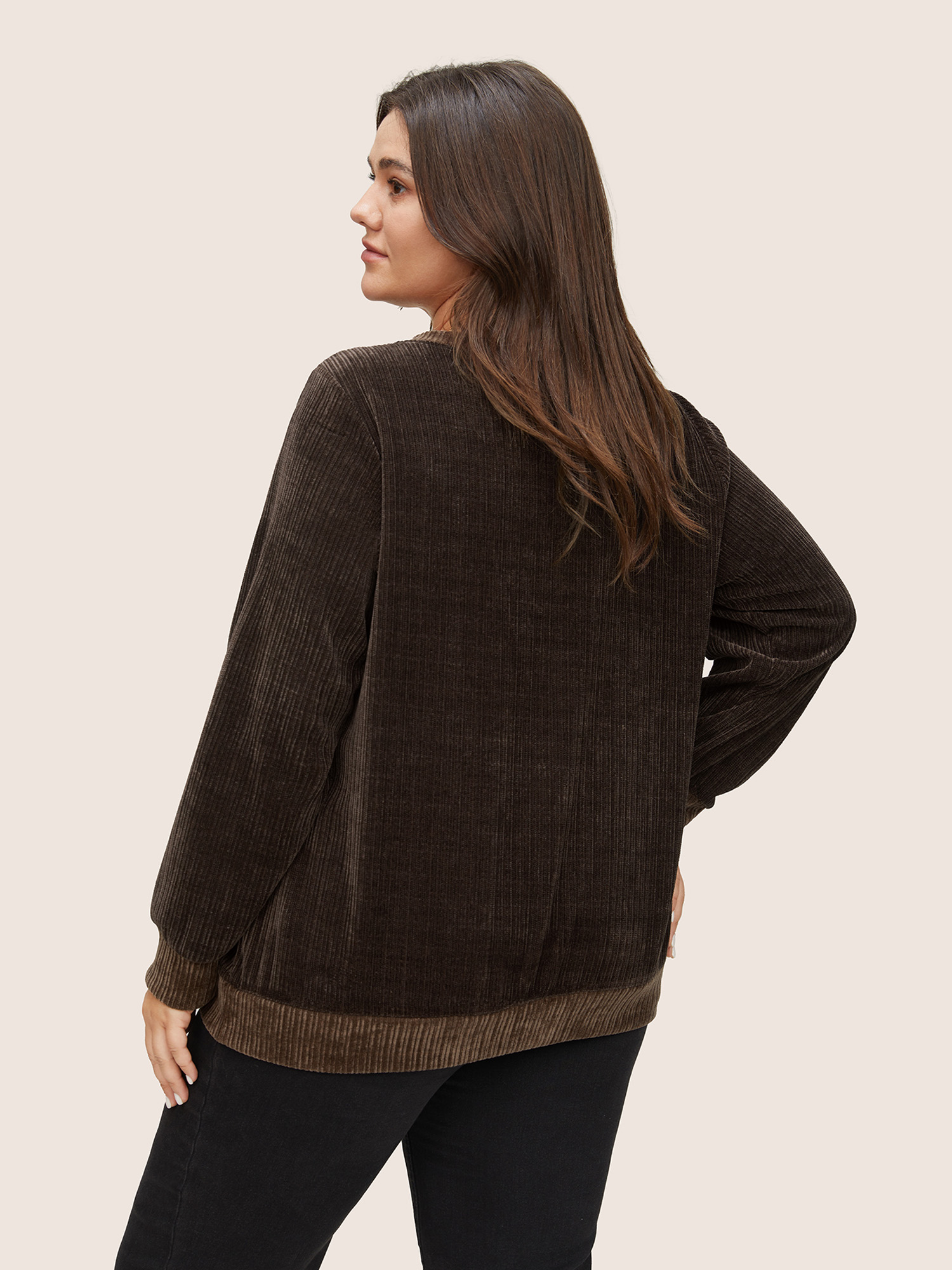 Plus Size Women Everyday Plain Texture Regular Regular Sleeve Long Sleeve Open Front Casual Sweatshirts BloomChic 