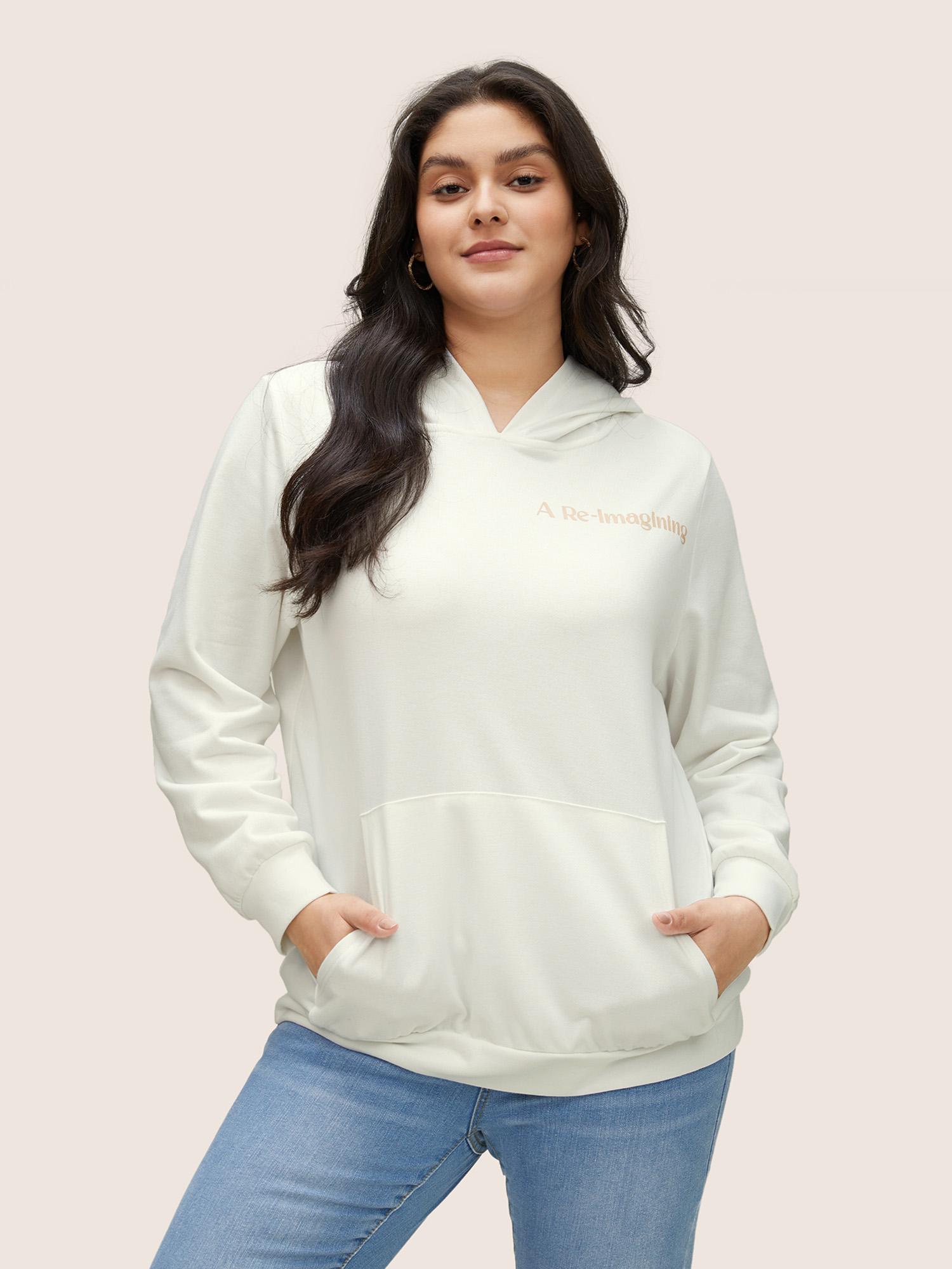 

Plus Size BLOOMCHIC Positive Slogans Graphic Hooded Sweatshirt Women White Casual Non Hooded Everyday Sweatshirts BloomChic