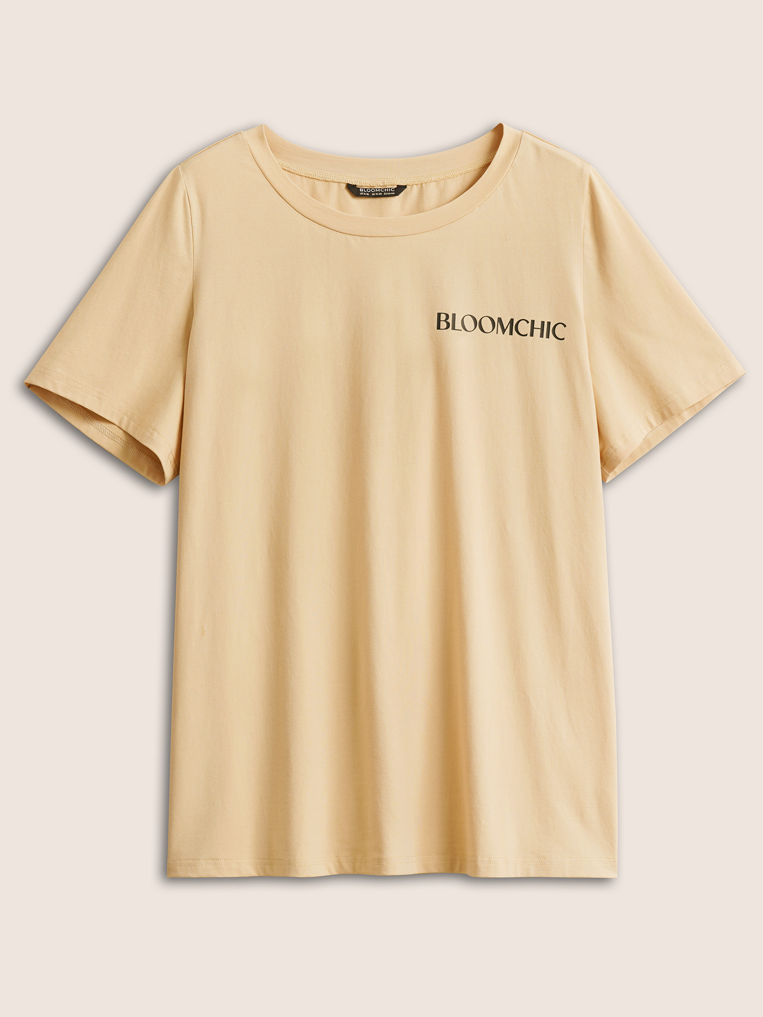 

Plus Size BLOOMCHIC Basic Solid Crew Neck T-shirt Apricot Women Casual Non Positive slogan Round Neck Everyday T-shirts BloomChic