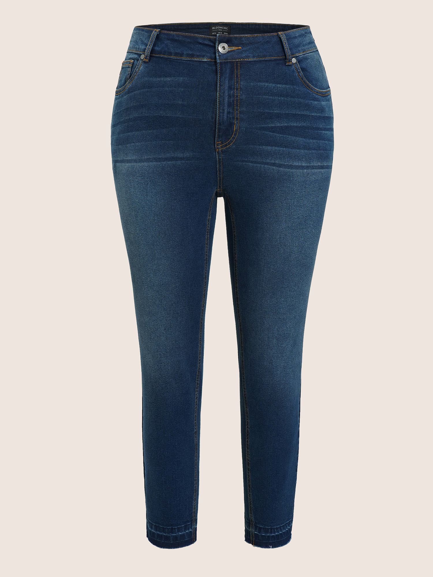 Plus Size Cutoff Skinny High Rise Zipper Fly Jeans Women DarkBlue Casual Plain Non High stretch Slanted pocket Jeans BloomChic 18/2X 