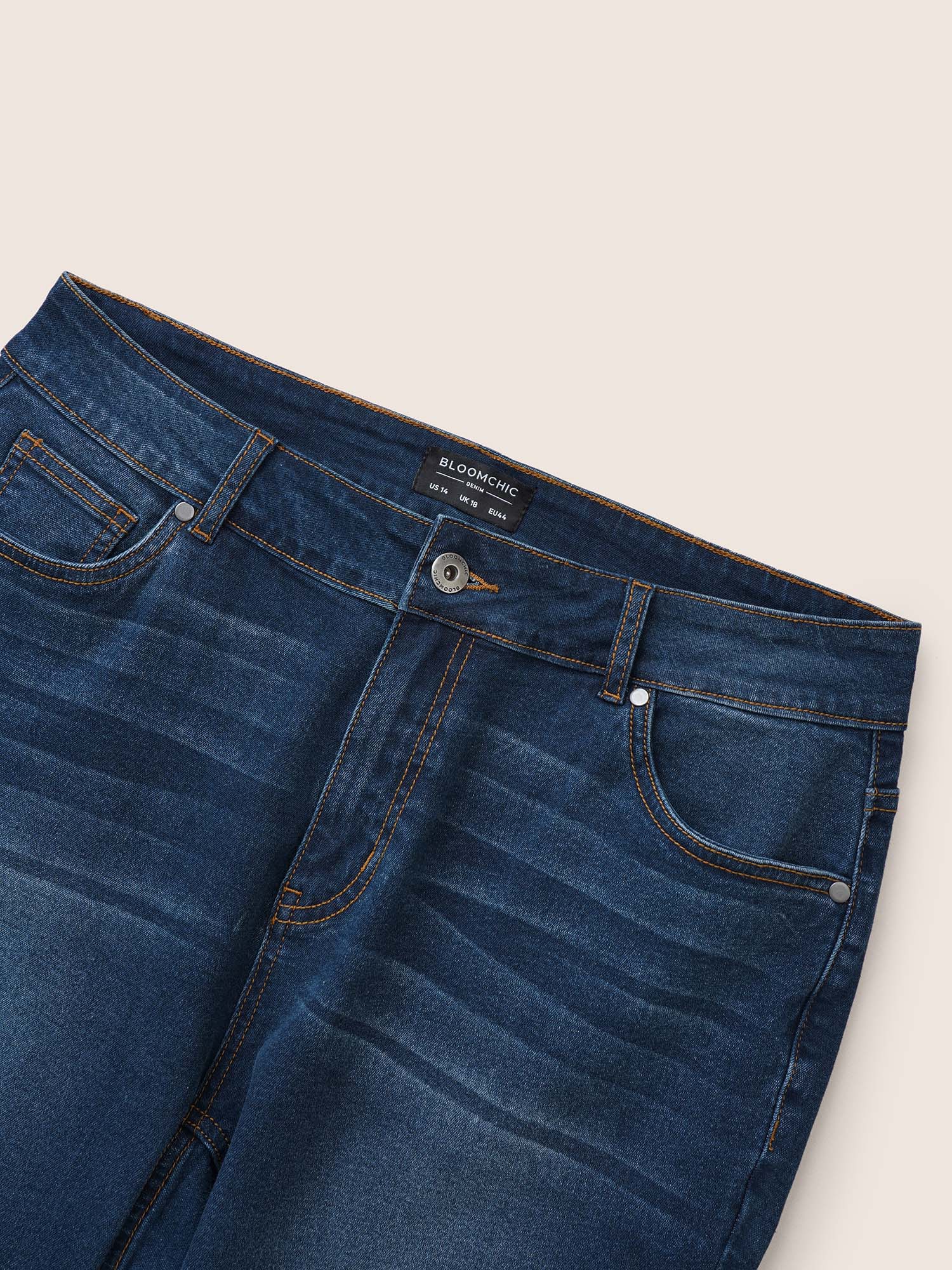 Plus Size Cutoff Skinny High Rise Zipper Fly Jeans Women DarkBlue Casual Plain Non High stretch Slanted pocket Jeans BloomChic 18/2X 