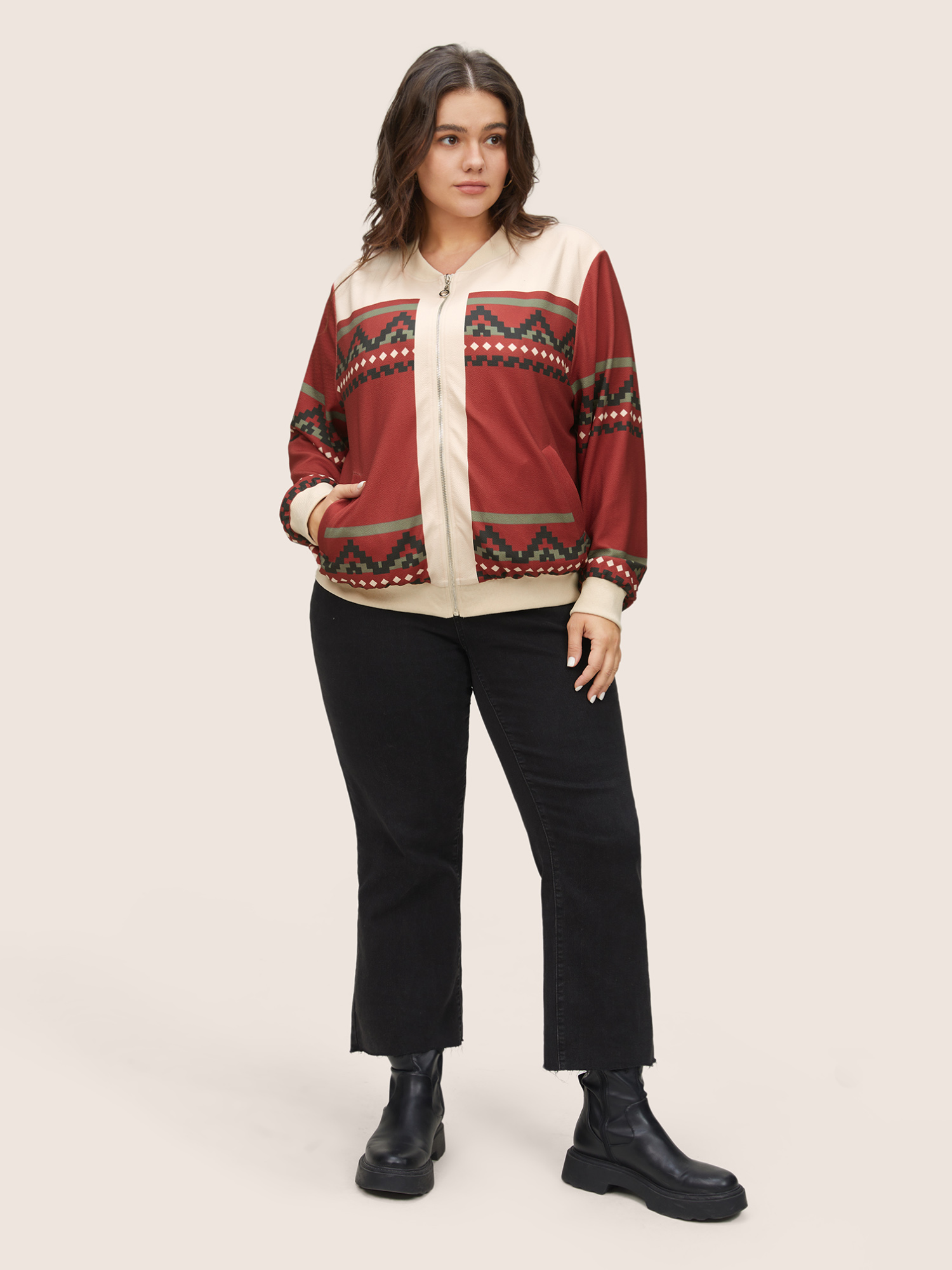 Plus Size Women Everyday Colorblock Rib Knit Pocket Casual Jackets BloomChic 