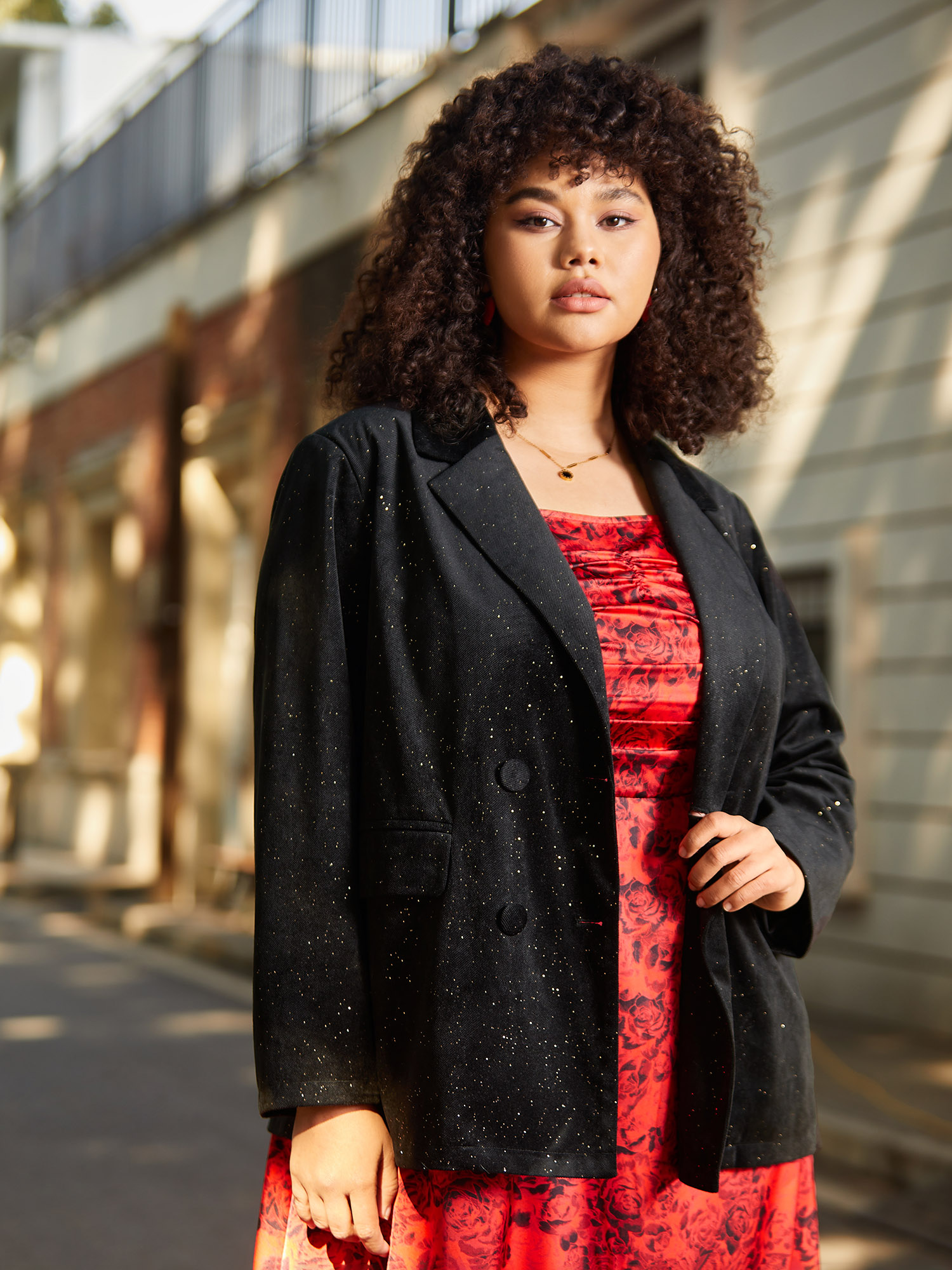 Plus Size Women Party Plain Texture Regular Sleeve Long Sleeve Suit Collar Pocket Cocktail Blazers BloomChic 