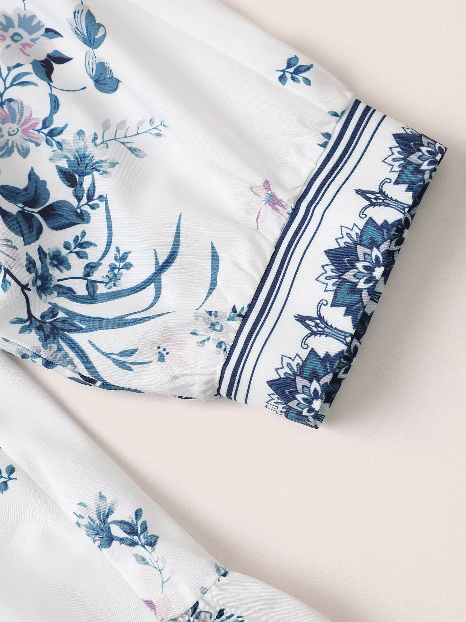 Plus Size Stone Boho Print Elastic Waist Ties Gathered Blouse Women Resort Elbow-length sleeve V-neck Vacation Blouses BloomChic 28/5X 